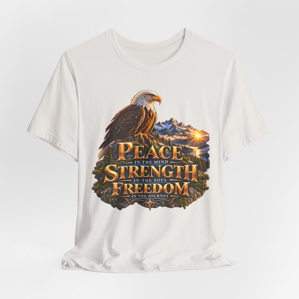 Eagle Mountain Sunrise T‑Shirt — "Peace Strength Freedom" Patriotic Tee