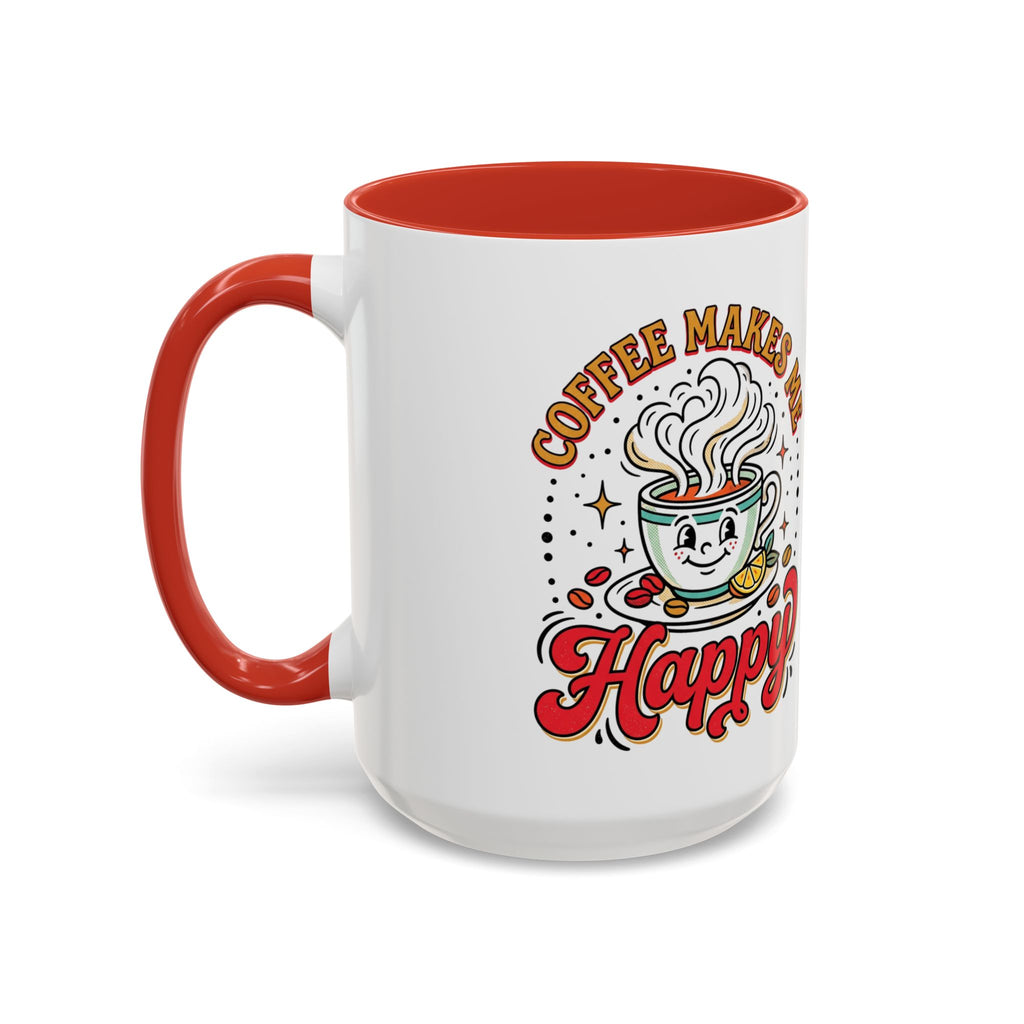 Coffee Mug — "Coffee Makes Me Happy" Cute Retro Accent Mug (11/15oz)
