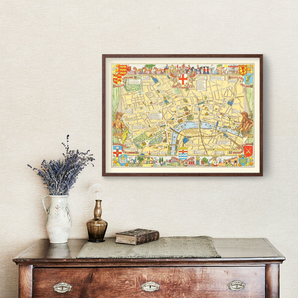 Vintage Children's Map of London, England 1938