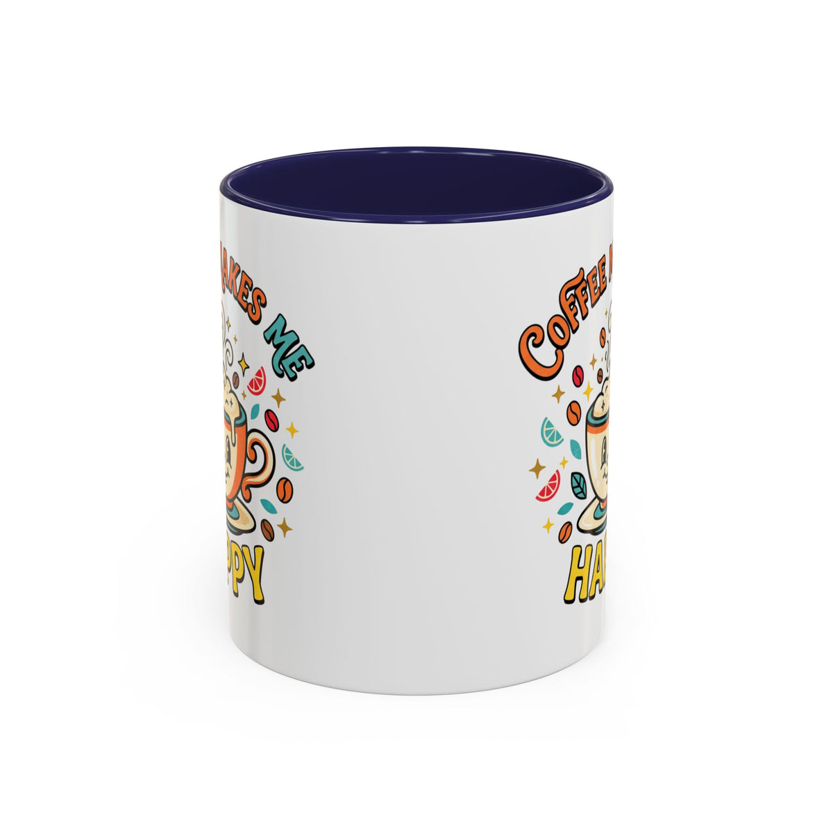 Coffee Mug — "Coffee Makes Me Happy" Cute Retro Accent Mug (11/15oz)