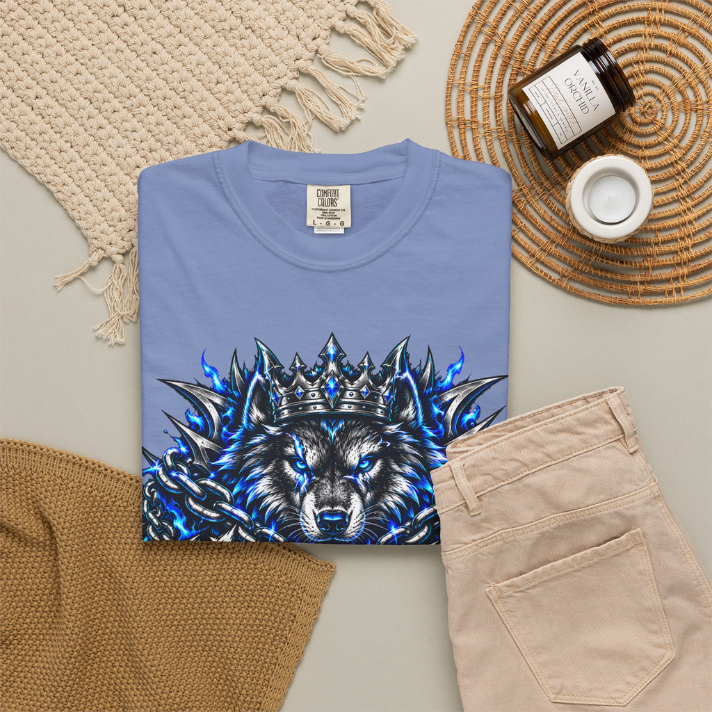 Wolf 'Unstoppable' Graphic Tee — Bold Blue Crowned Wolf Shirt