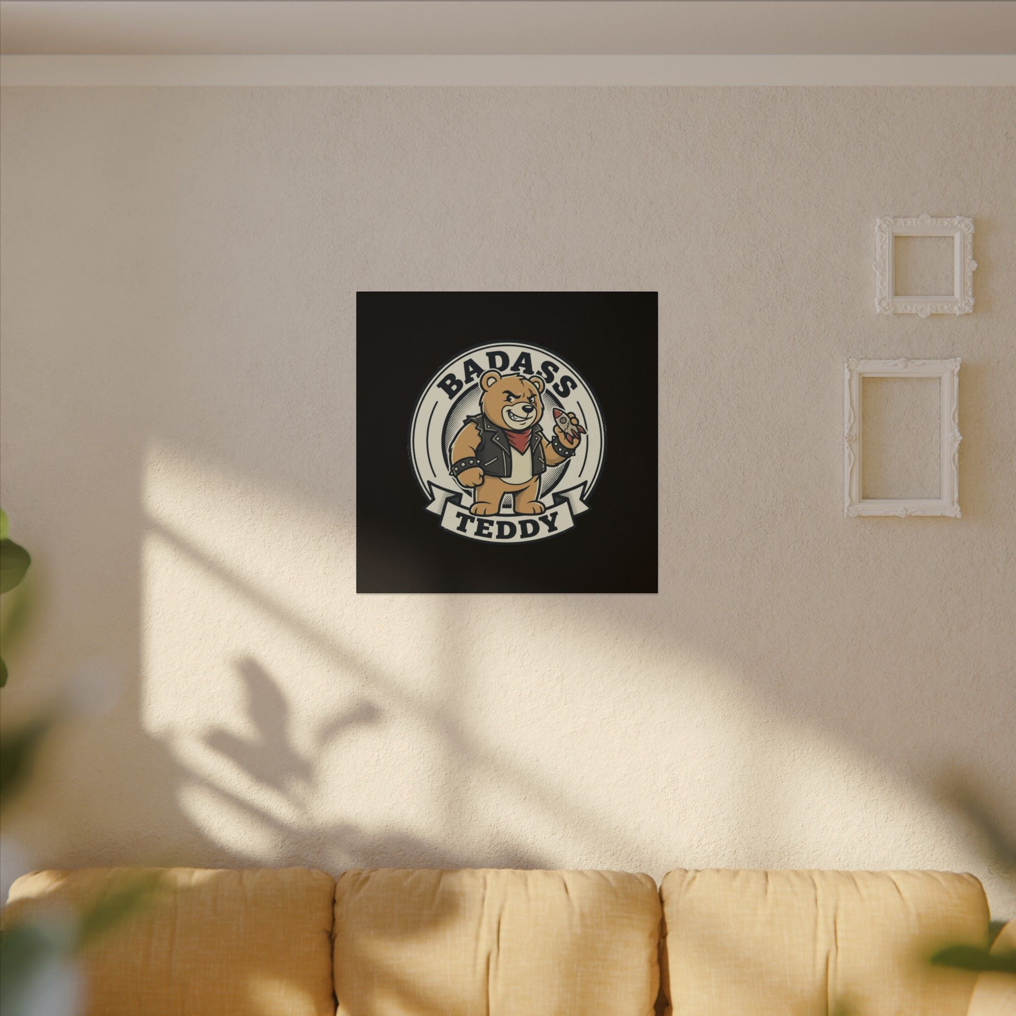 Badass Teddy Canvas Wall Art — Edgy Teddy Bear Stretched Matte Print