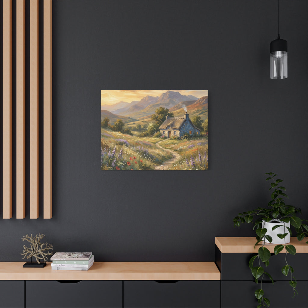 Countryside Cottage Canvas Wall Art — Tranquil Rustic Landscape Print