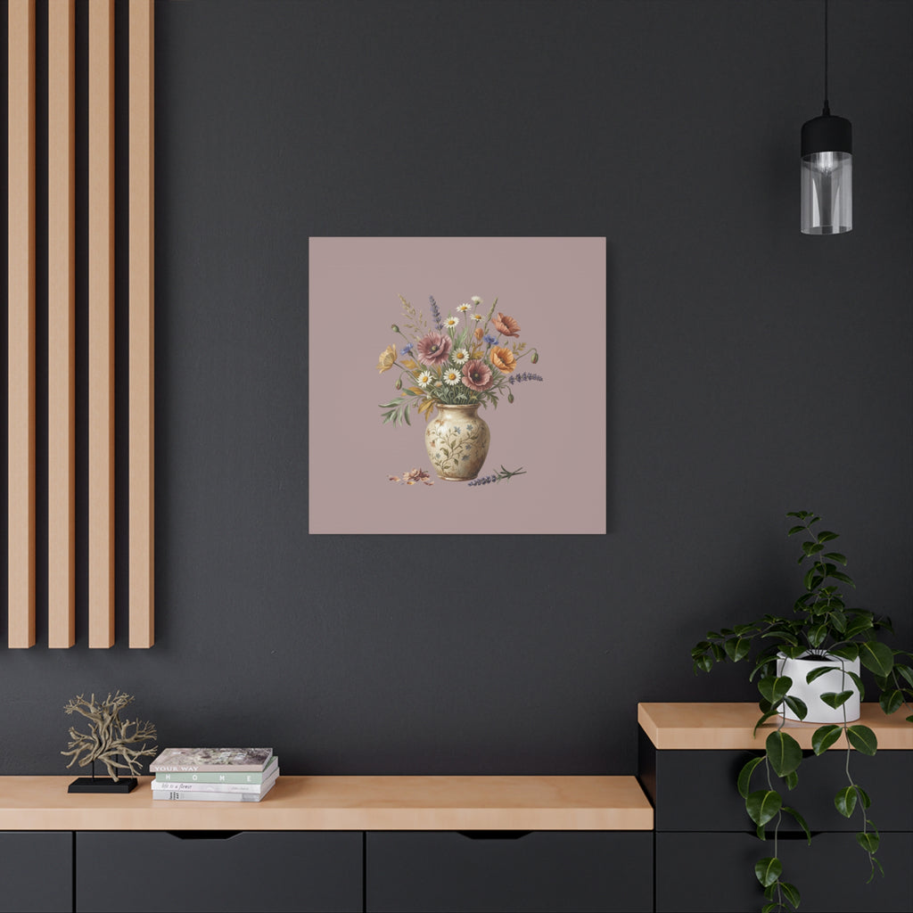 Botanical Vase Floral Canvas Print — Vintage Wildflower Wall Art