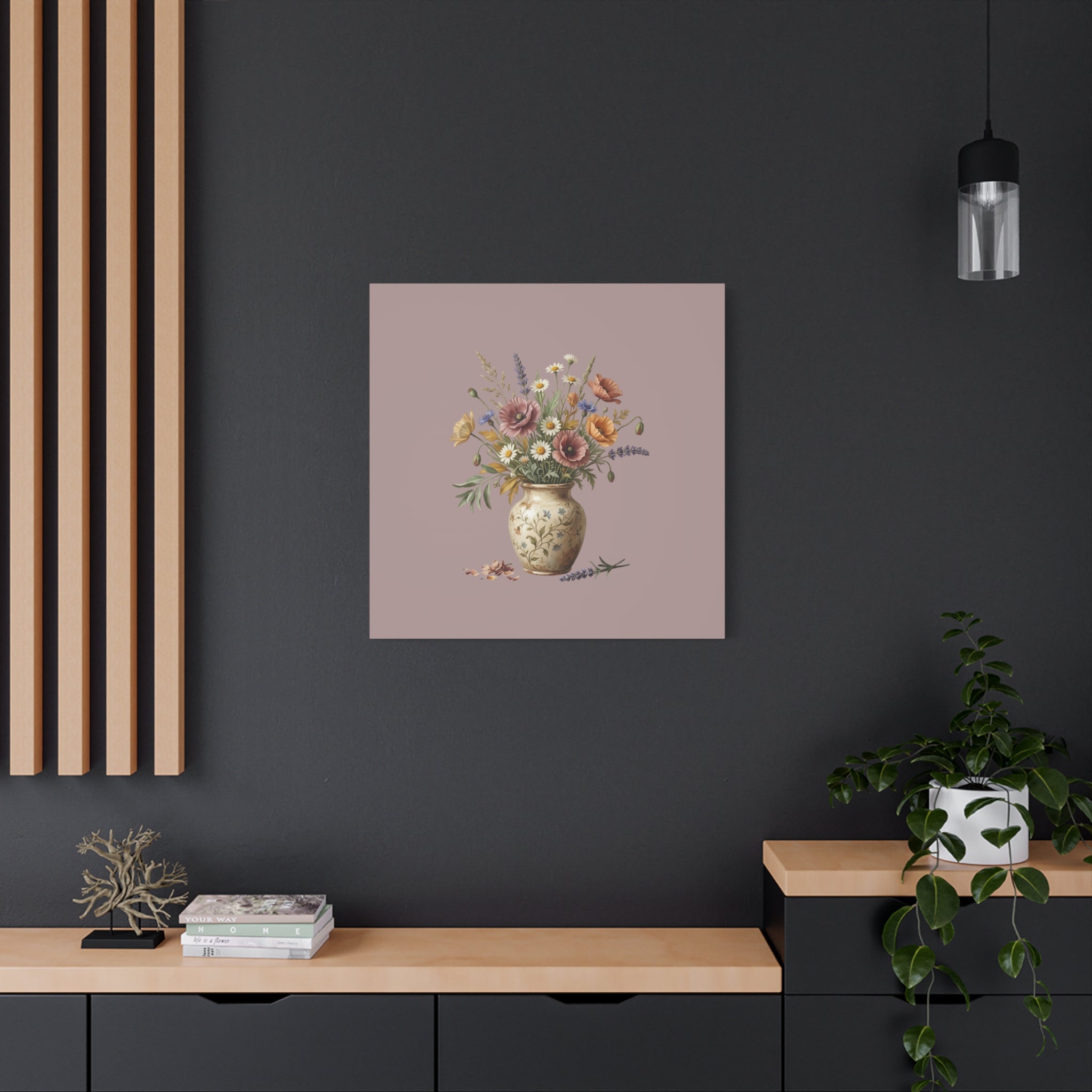 Botanical Vase Floral Canvas Print — Vintage Wildflower Wall Art