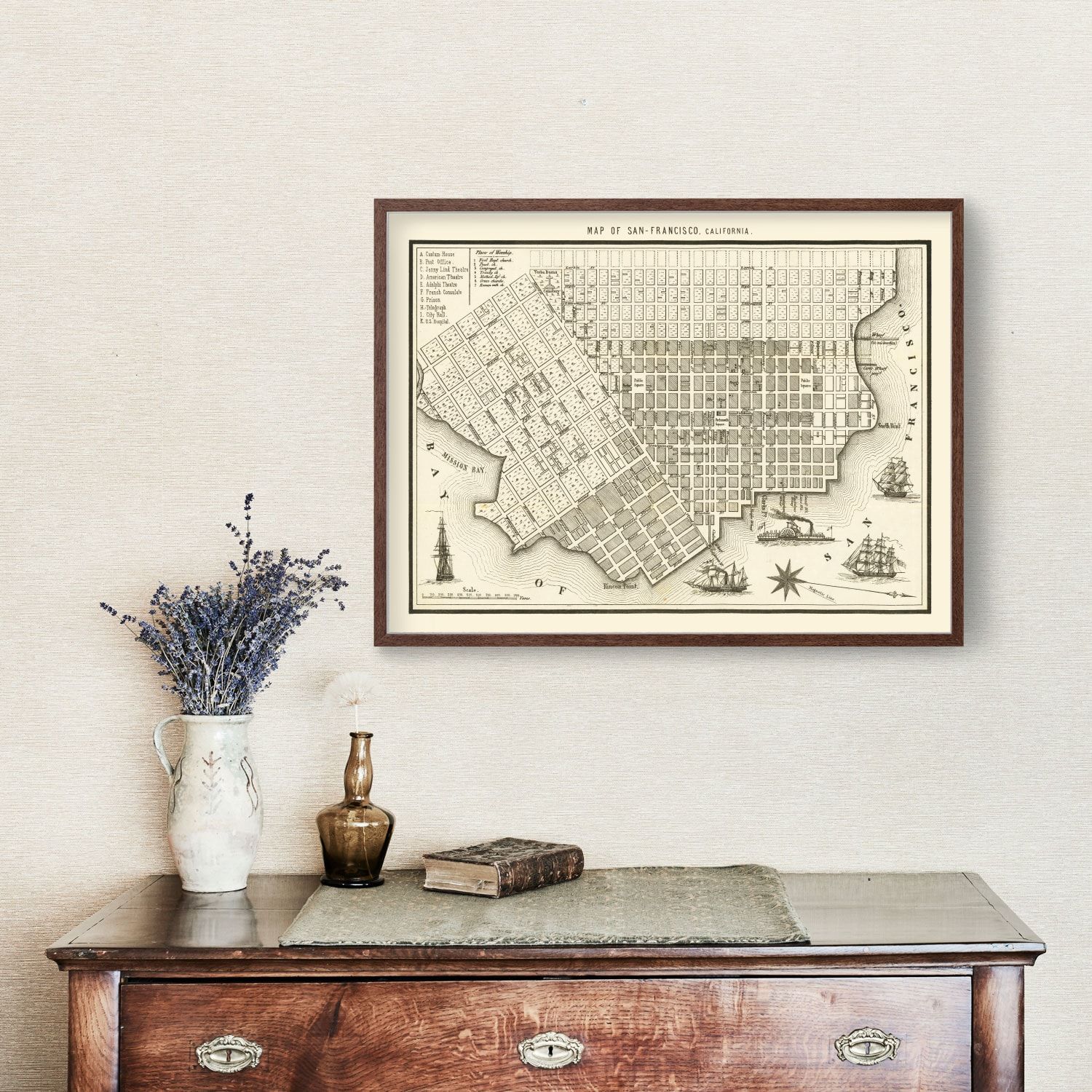 Vintage Map of San Francisco, California 1852