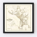 Vintage Map of Seattle, Washington 1887