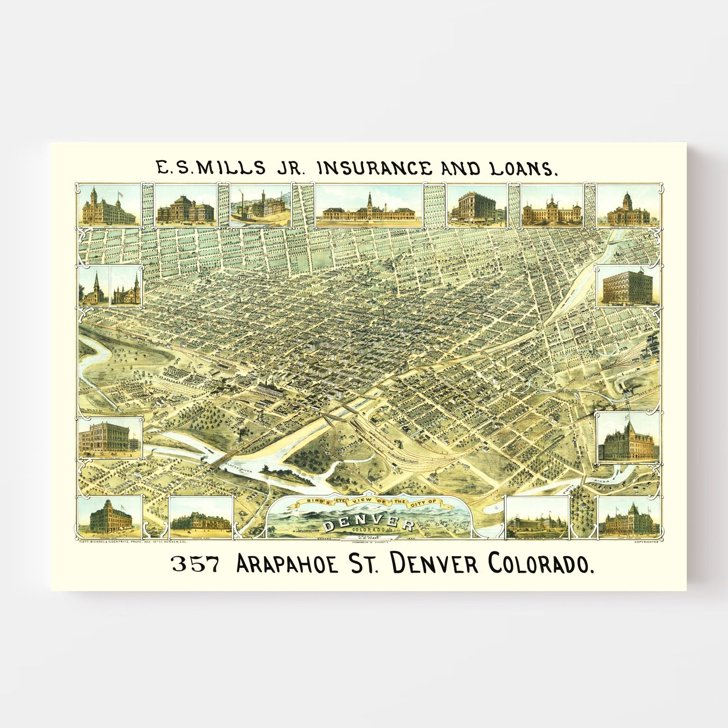 Vintage Map of Denver, Colorado 1882