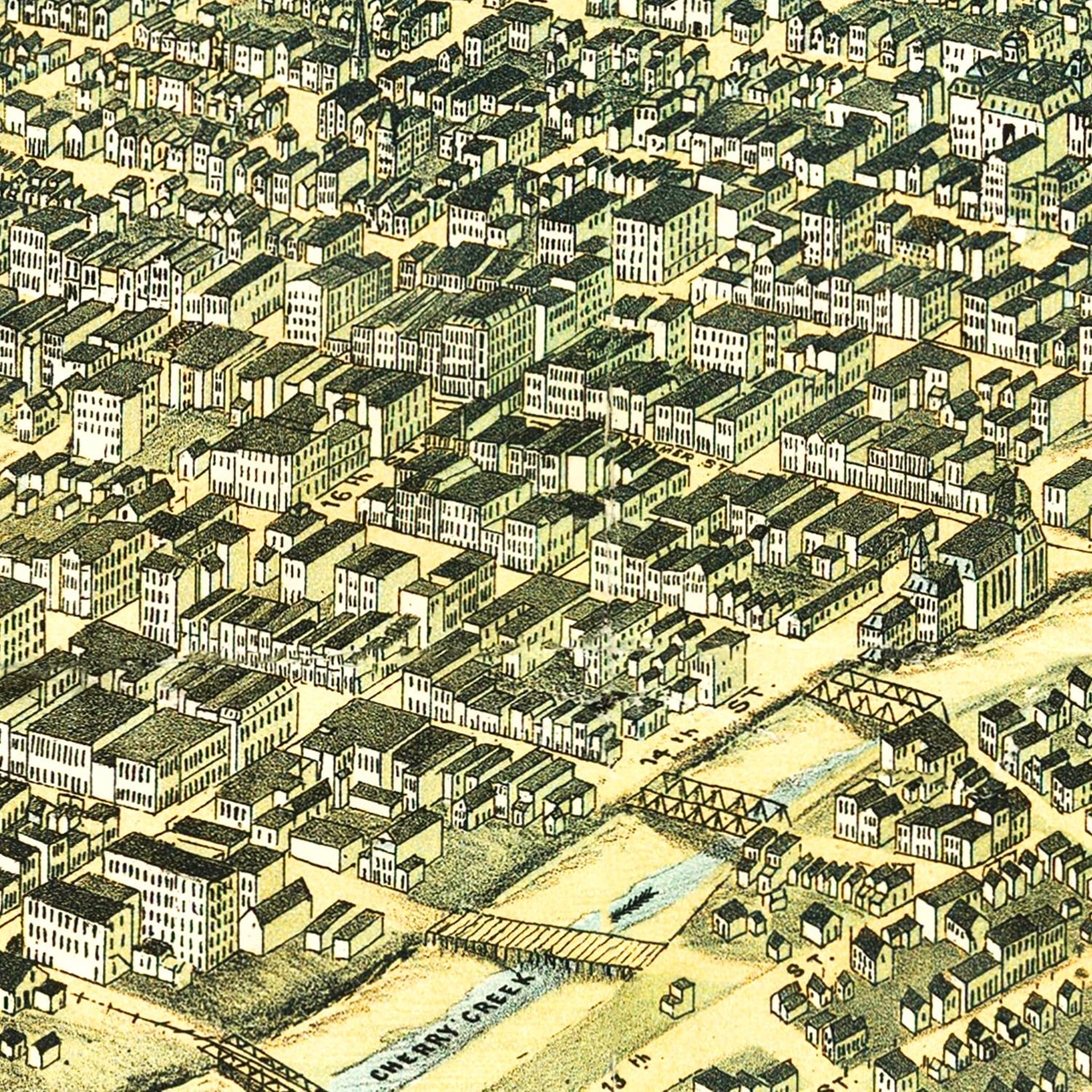 Vintage Map of Denver, Colorado 1882