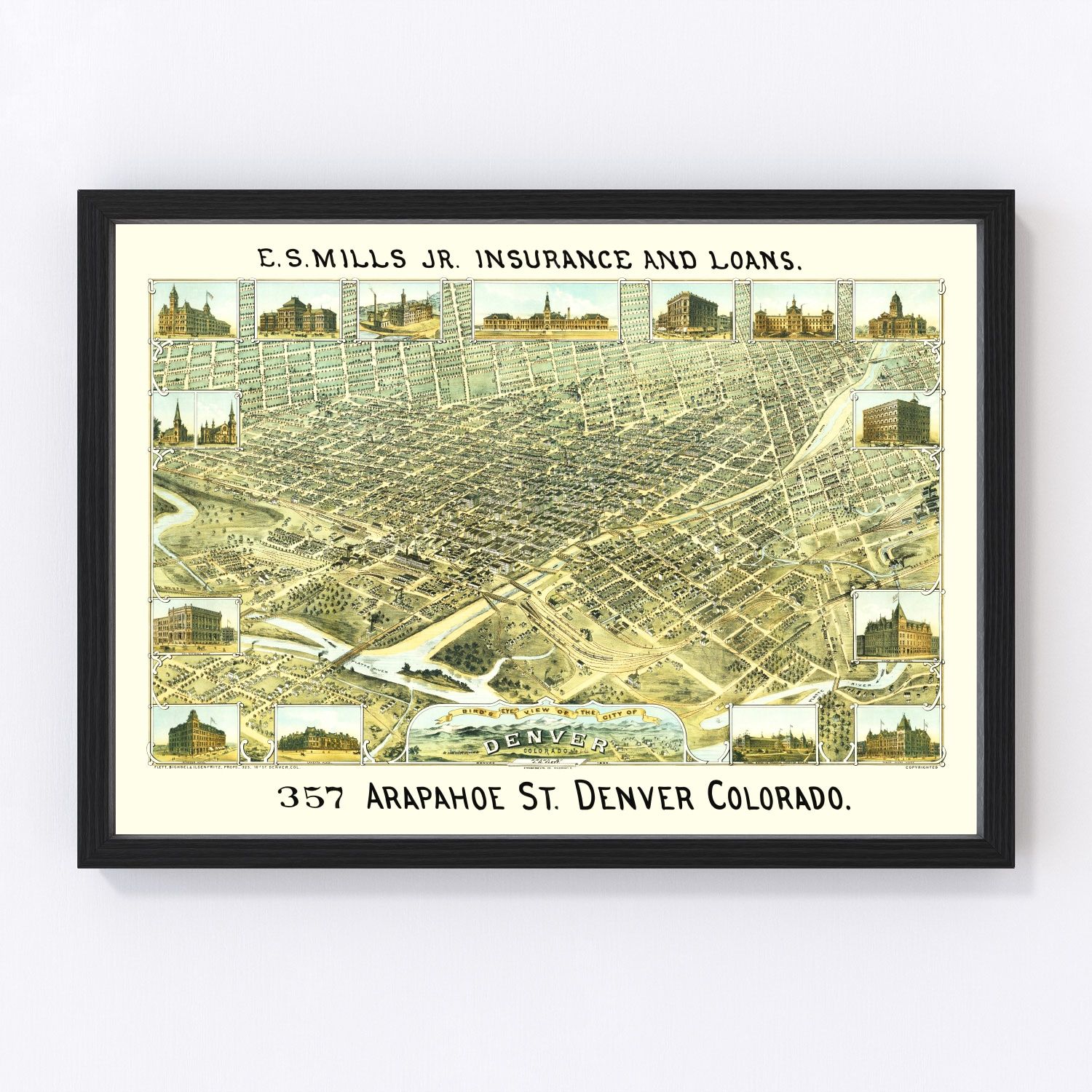 Vintage Map of Denver, Colorado 1882