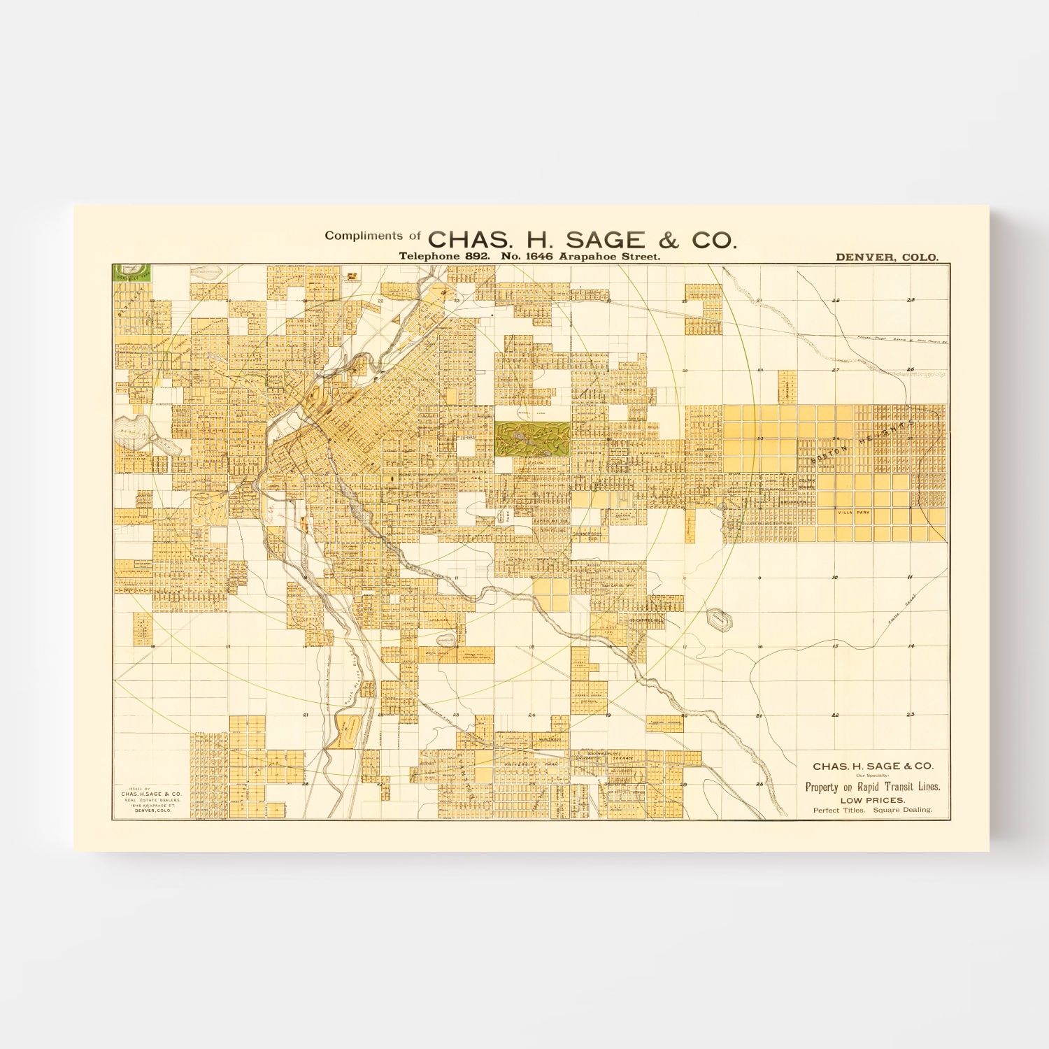 Vintage Map of Denver, Colorado 1889