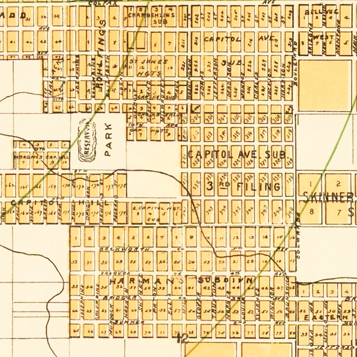 Vintage Map of Denver, Colorado 1889