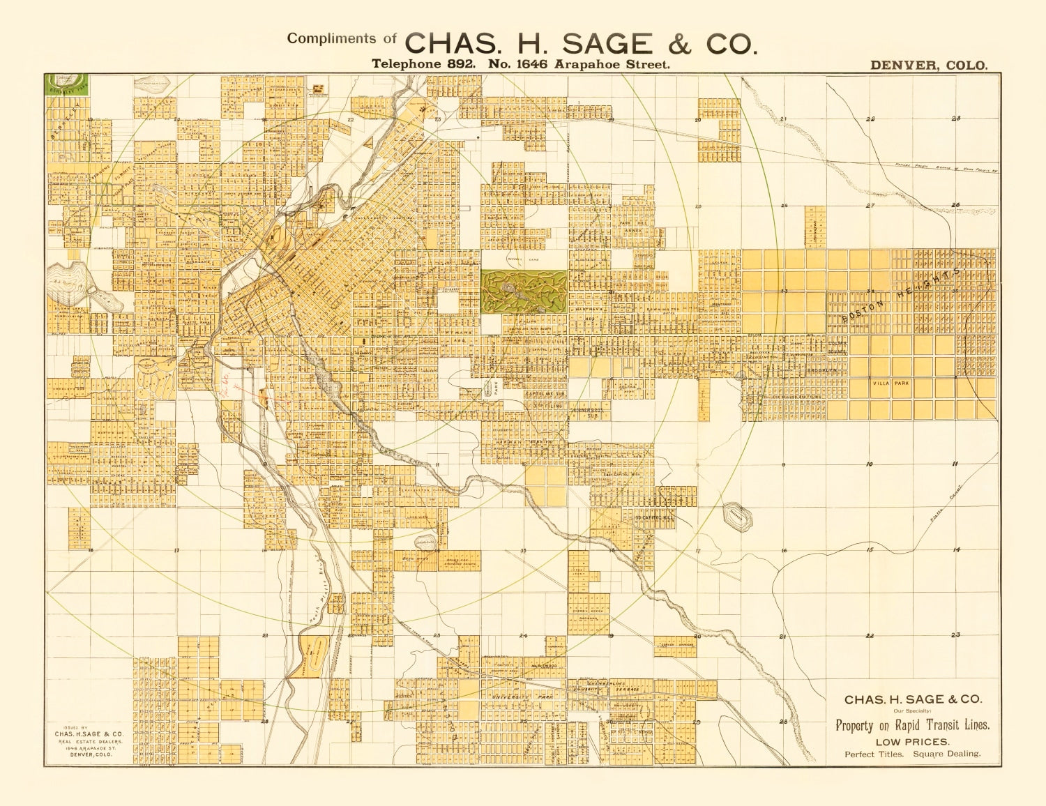 Vintage Map of Denver, Colorado 1889
