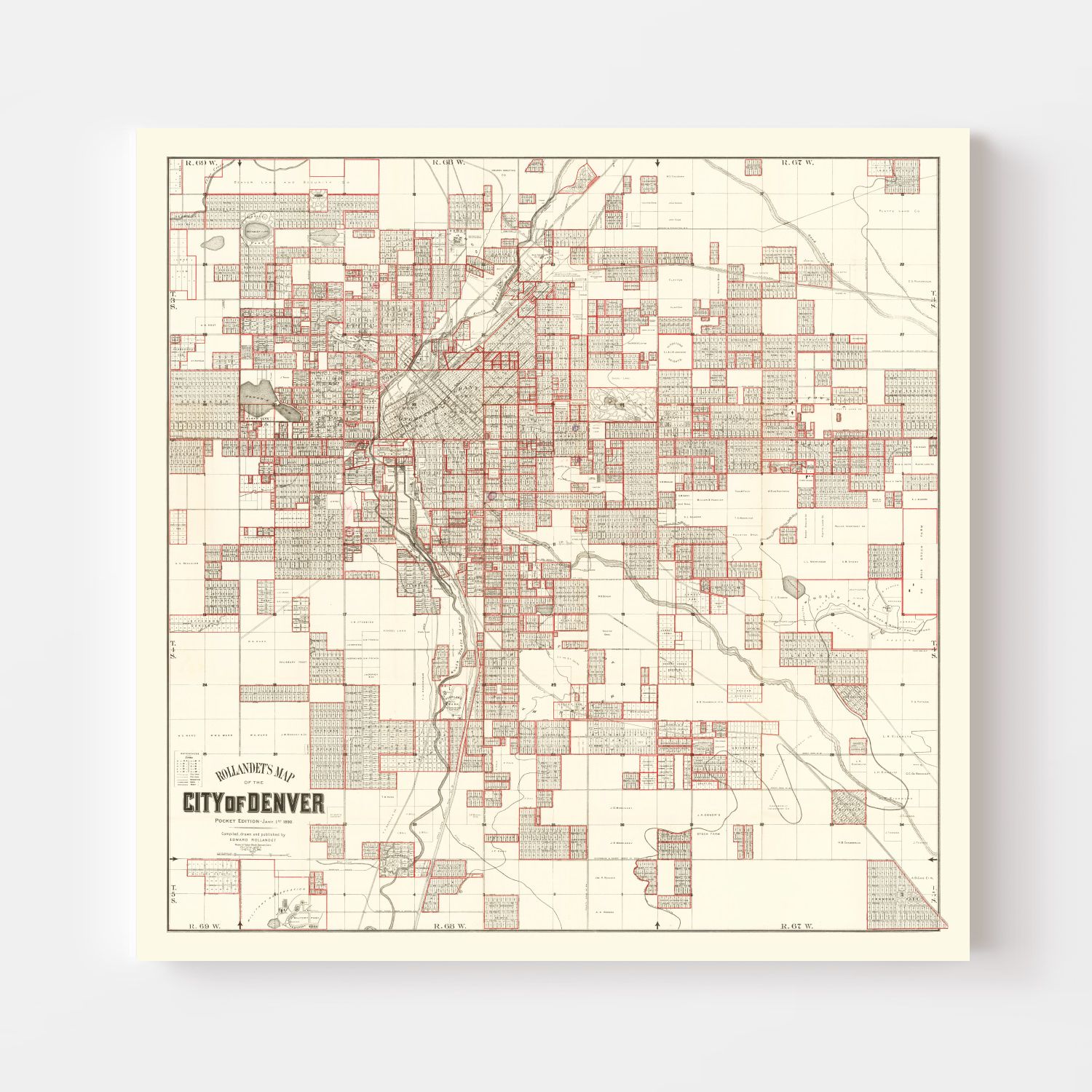 Vintage Map of Denver, Colorado 1890