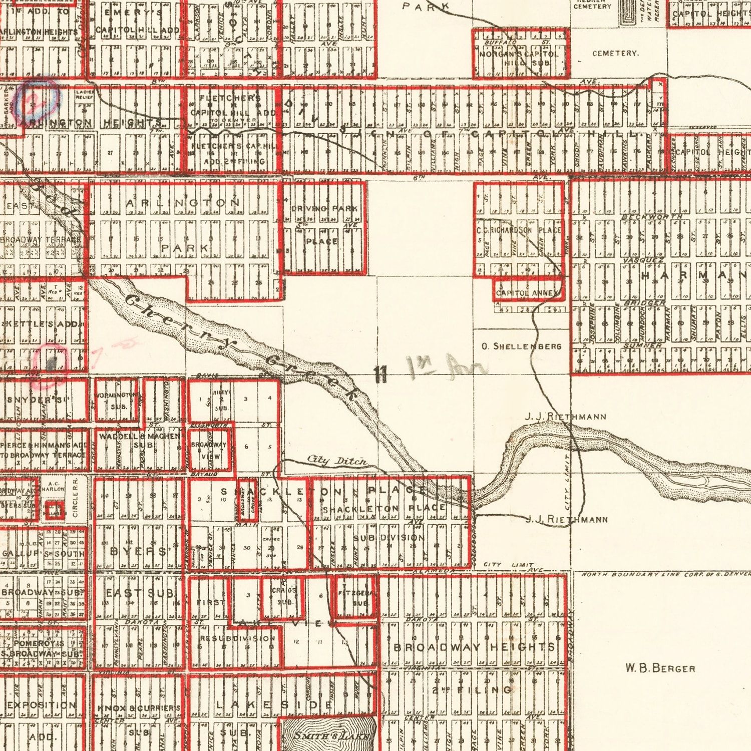 Vintage Map of Denver, Colorado 1890