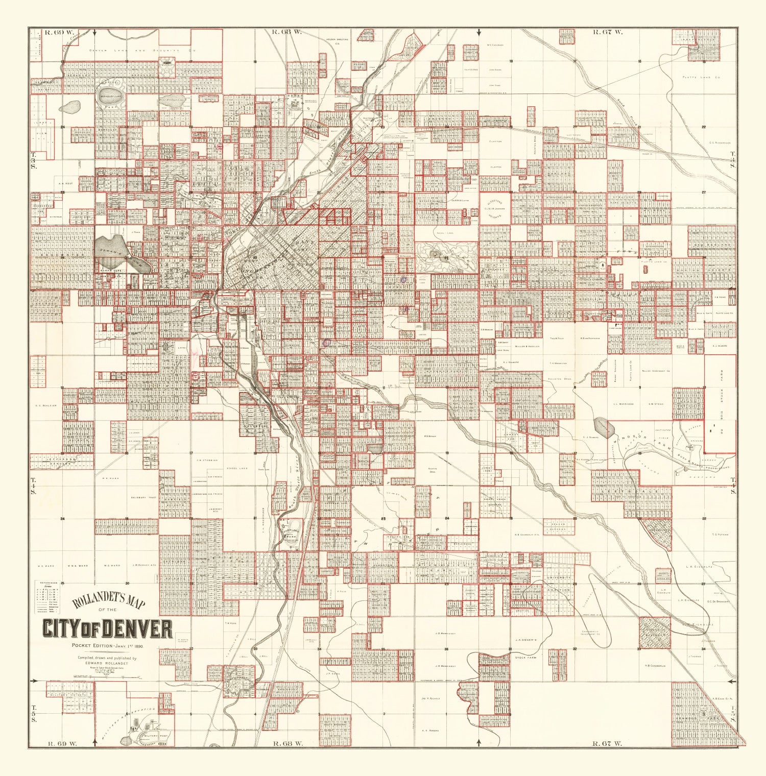 Vintage Map of Denver, Colorado 1890