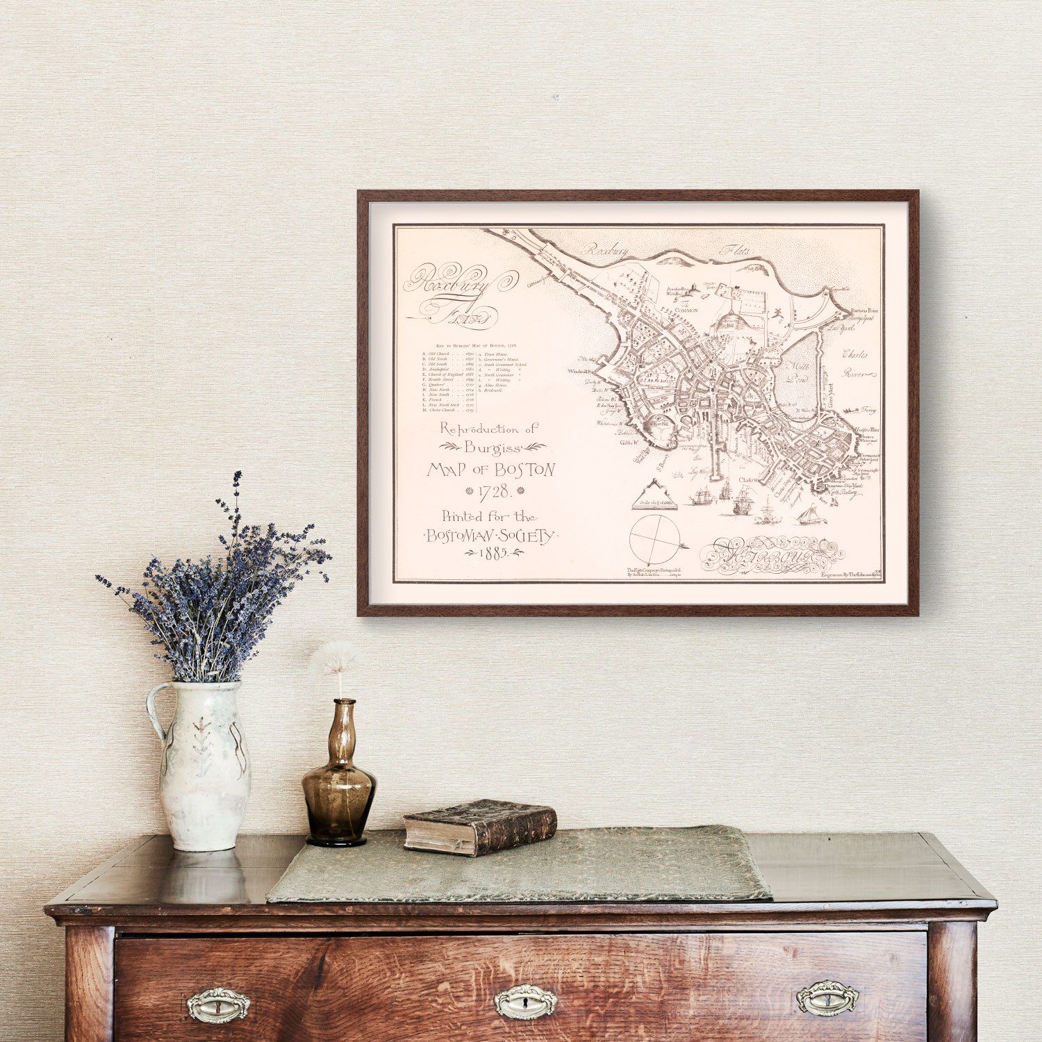 Vintage Map of Boston, Massachusetts 1728