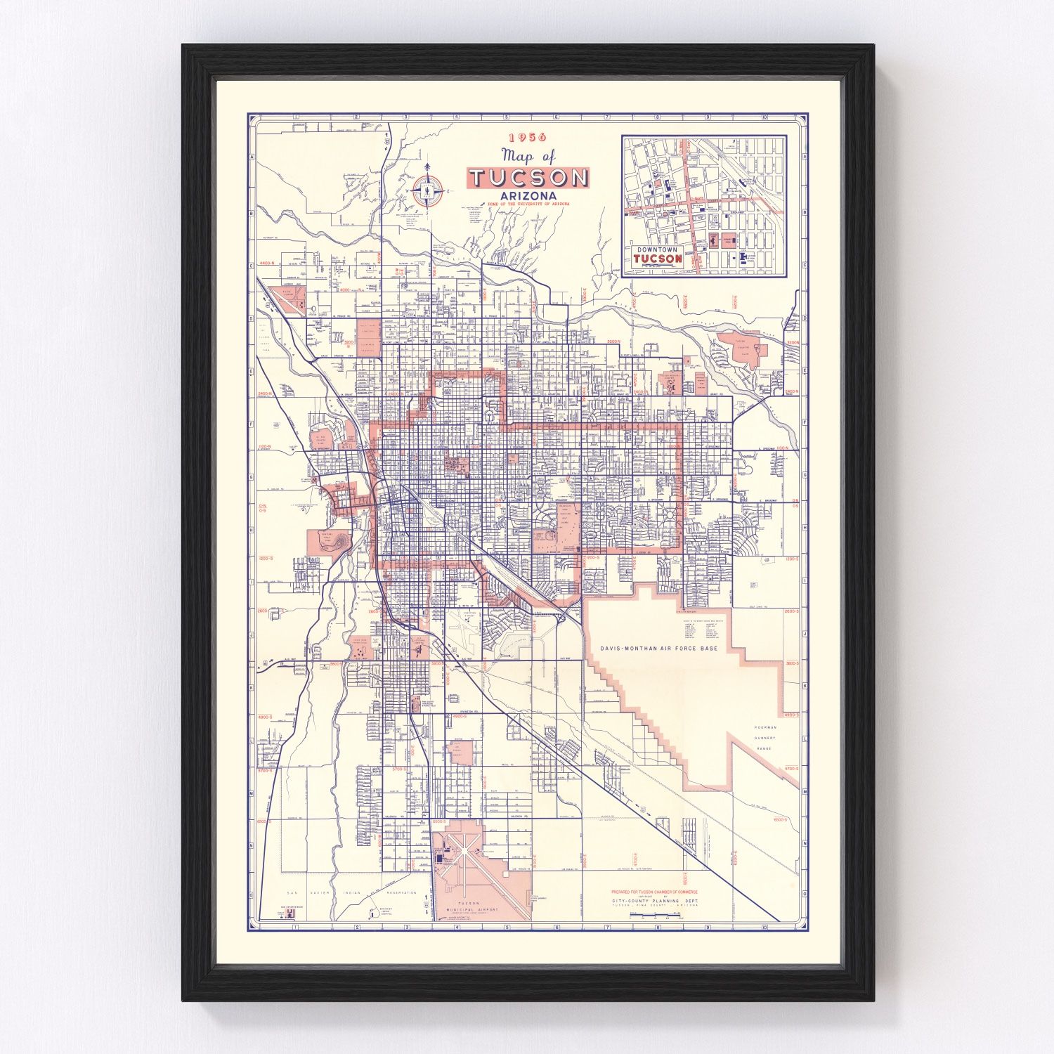 Vintage Map of Tucson, Arizona 1956