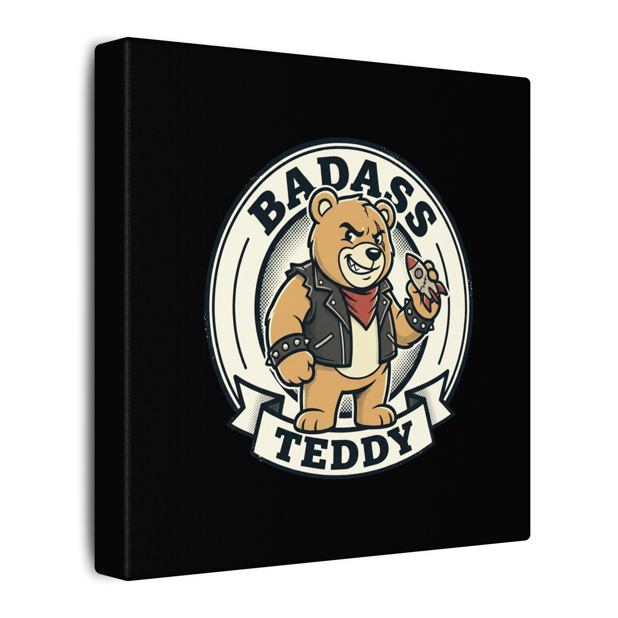 Badass Teddy Canvas Wall Art — Edgy Teddy Bear Stretched Matte Print