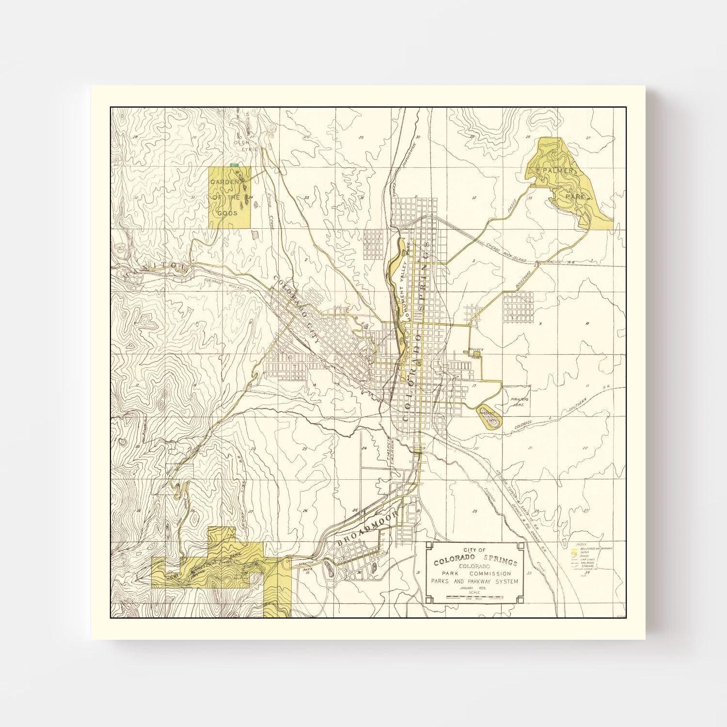 Vintage Map of Colorado Springs, Colorado 1909