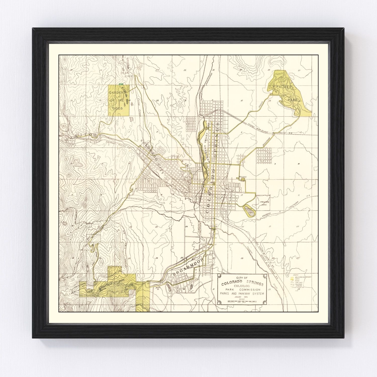 Vintage Map of Colorado Springs, Colorado 1909