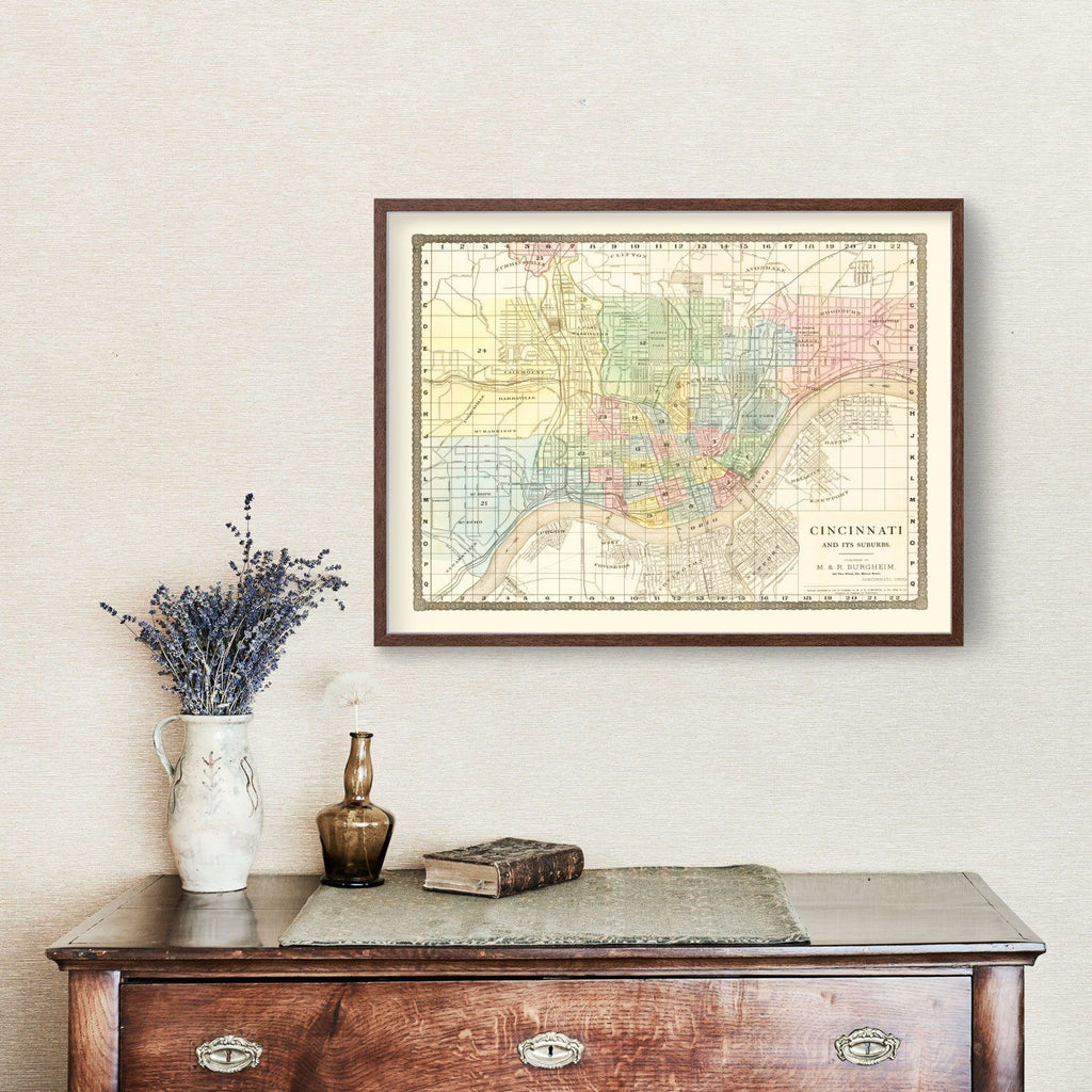 Vintage Map of Cincinnati, Ohio 1875