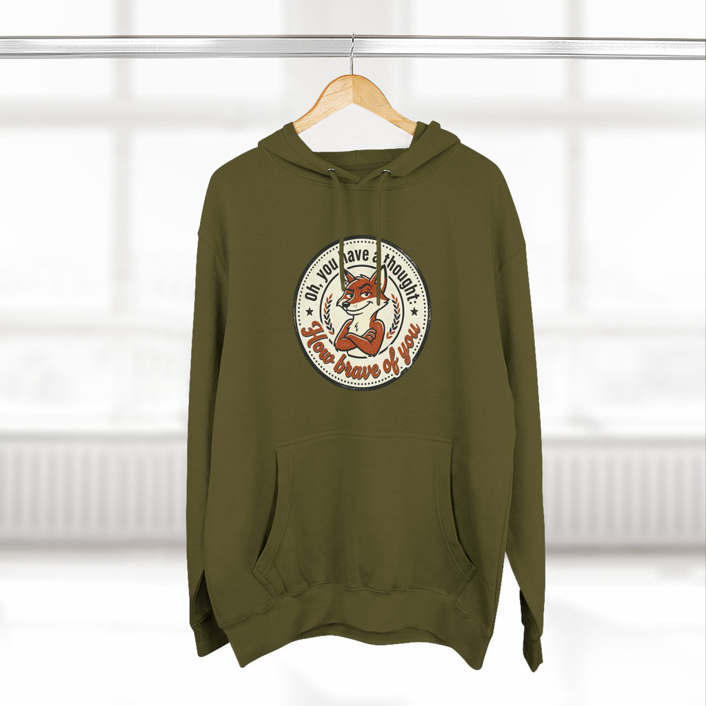 Fox Badge Hoodie — "Be Brave & Kind" Retro Emblem Fleece Hoodie
