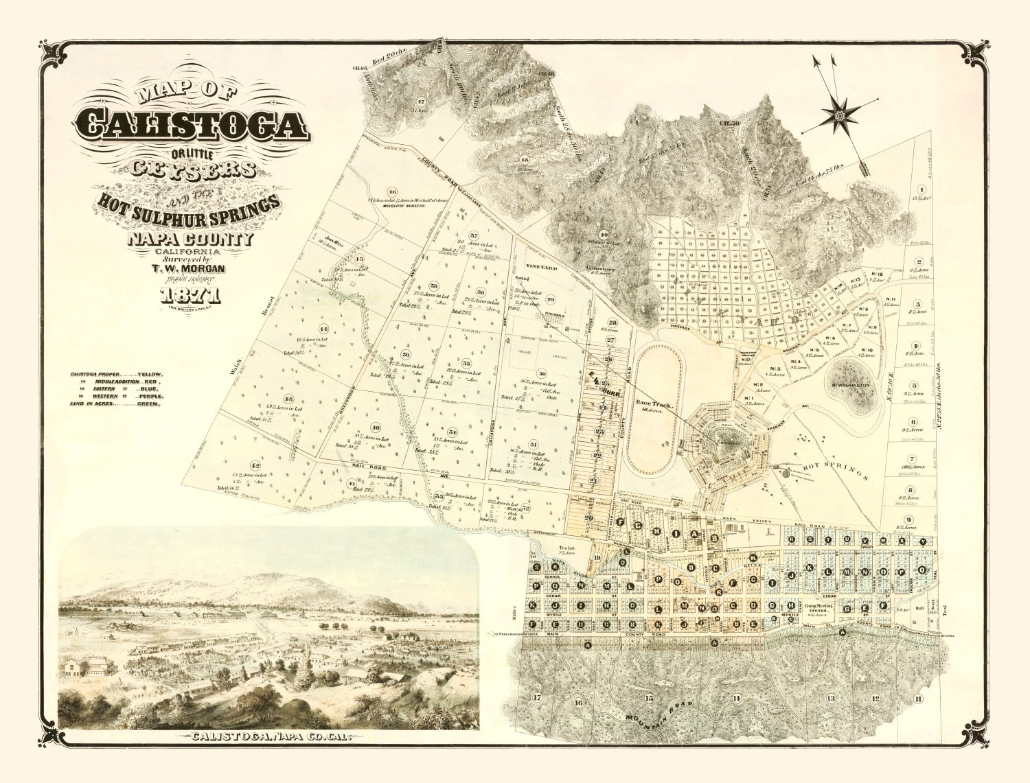 Vintage Map of Calistoga, California 1871