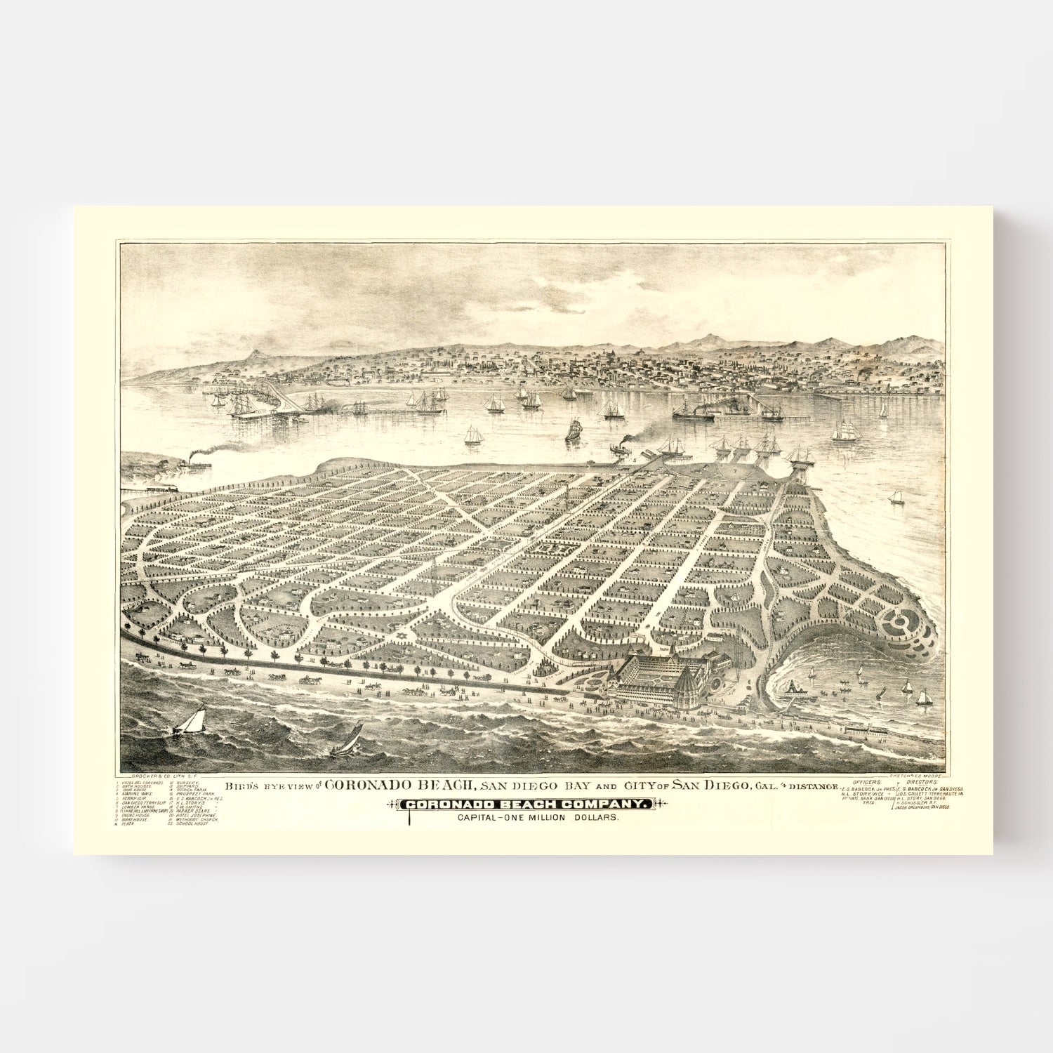 Vintage Map of Coronado Beach, California 1887