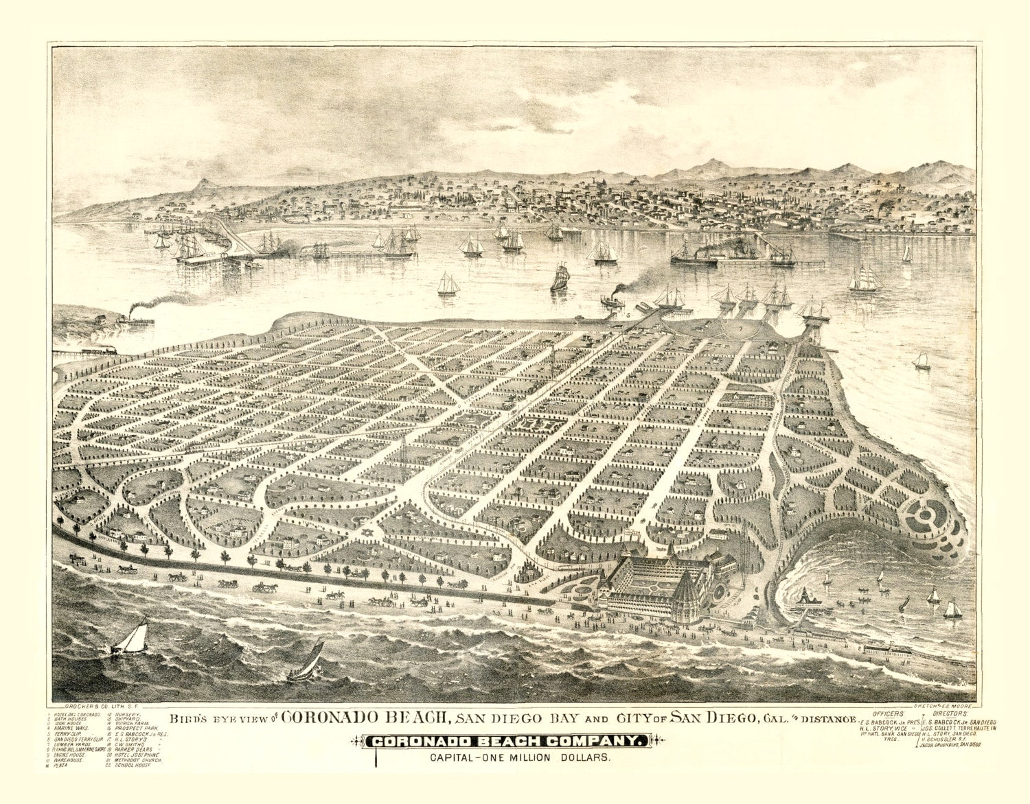 Vintage Map of Coronado Beach, California 1887
