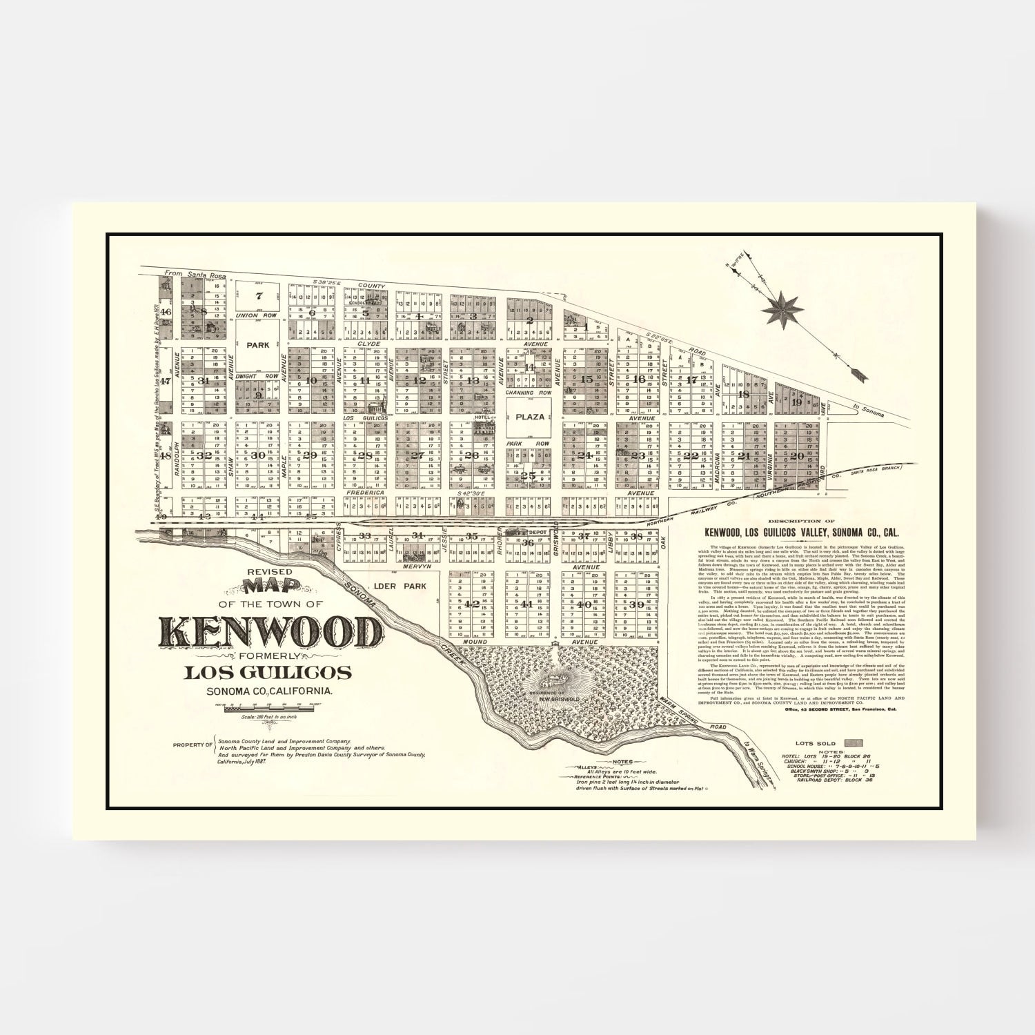 Vintage Map of Kenwood, California 1887