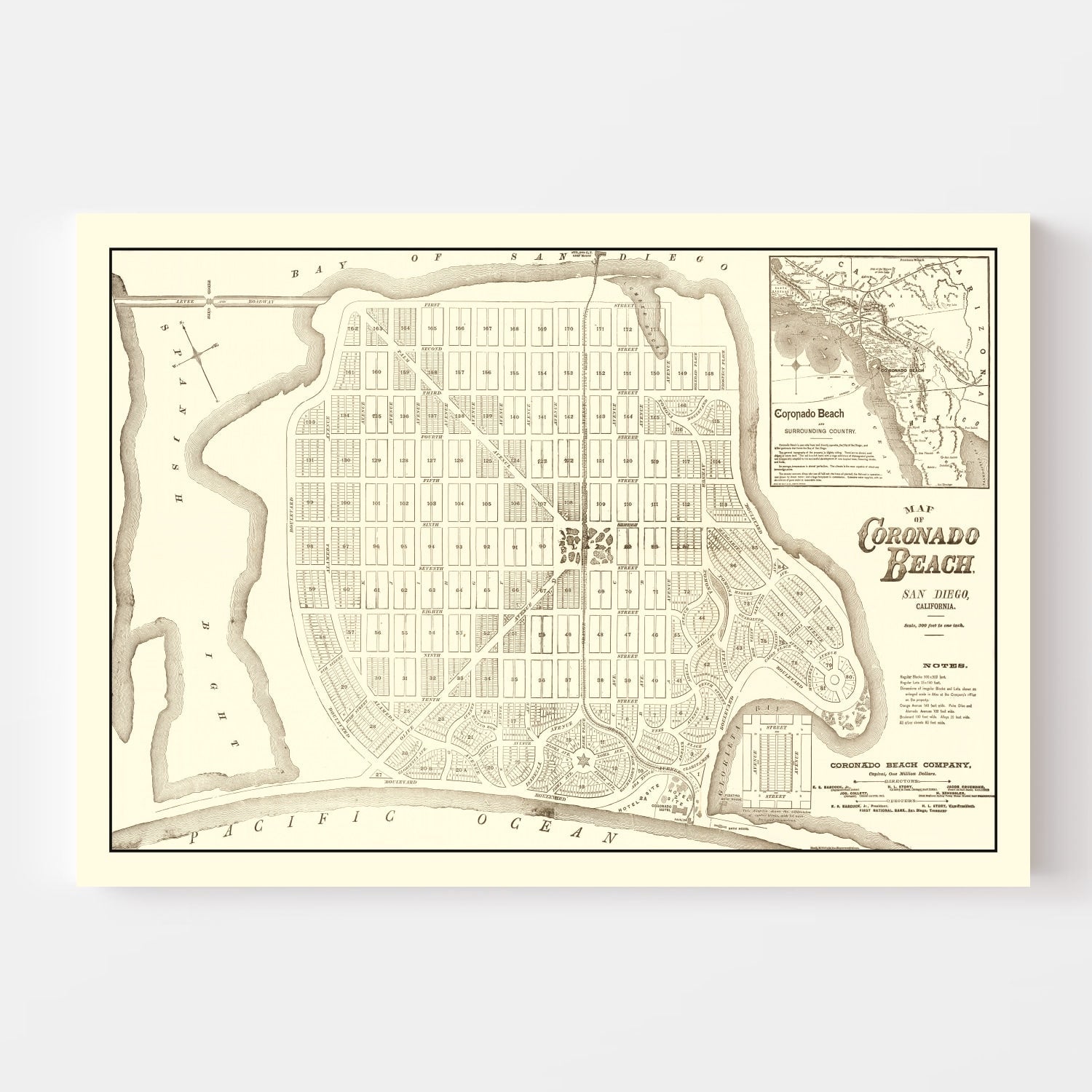 Vintage Map of Coronado Beach, California 1887