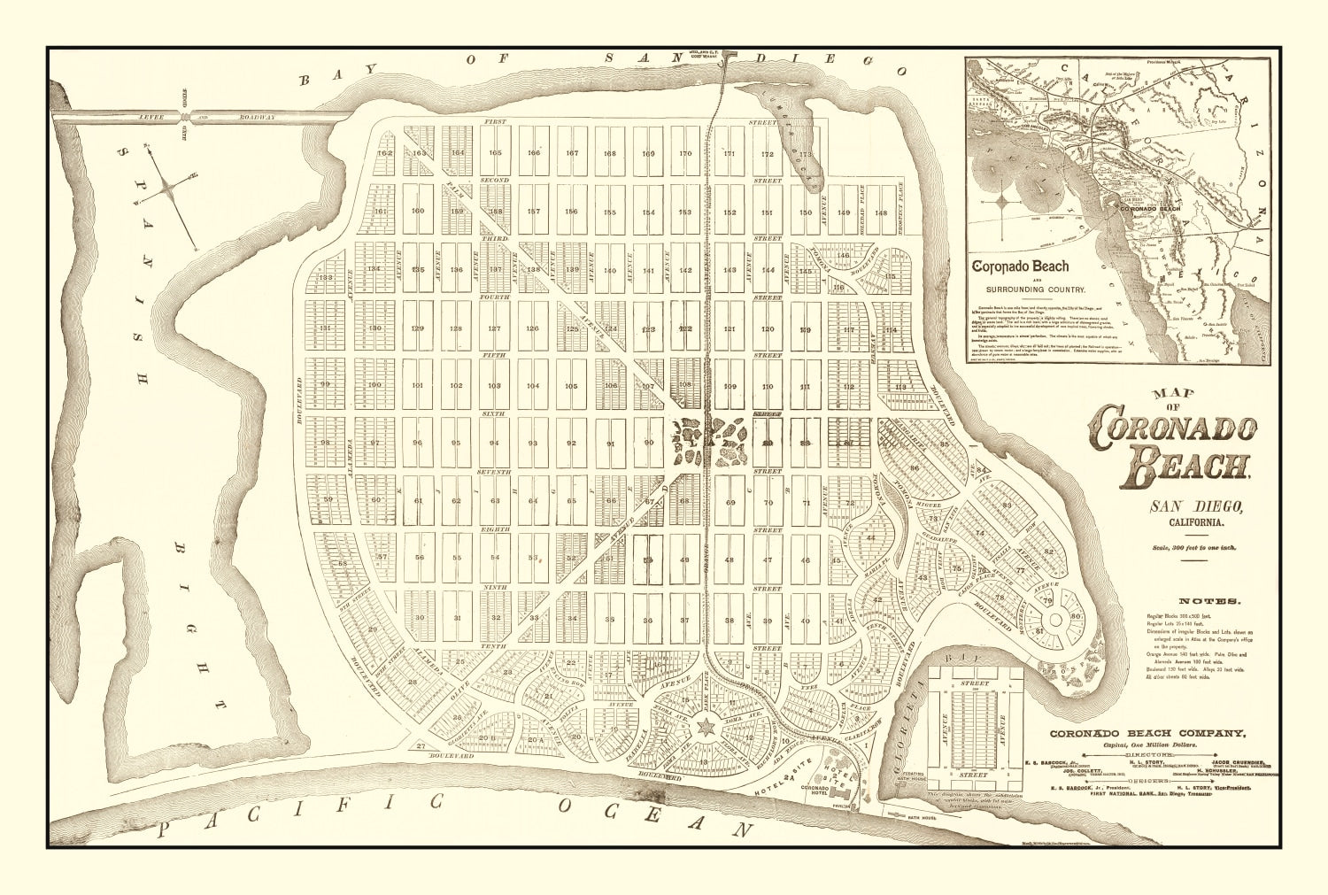 Vintage Map of Coronado Beach, California 1887