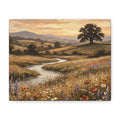 Golden Meadow River Canvas Wall Art — Stretched Matte Print