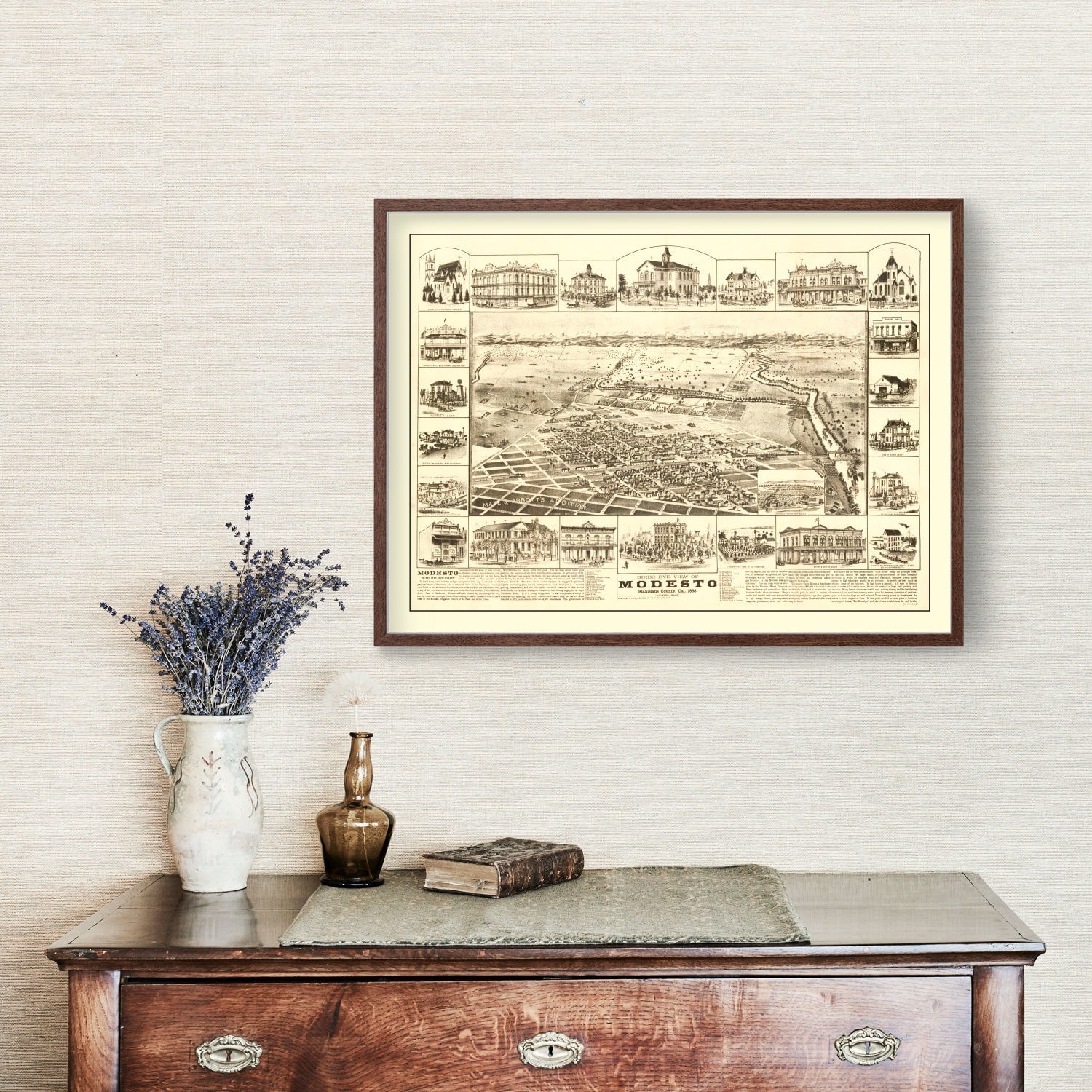 Vintage Map of Modesto, California 1888