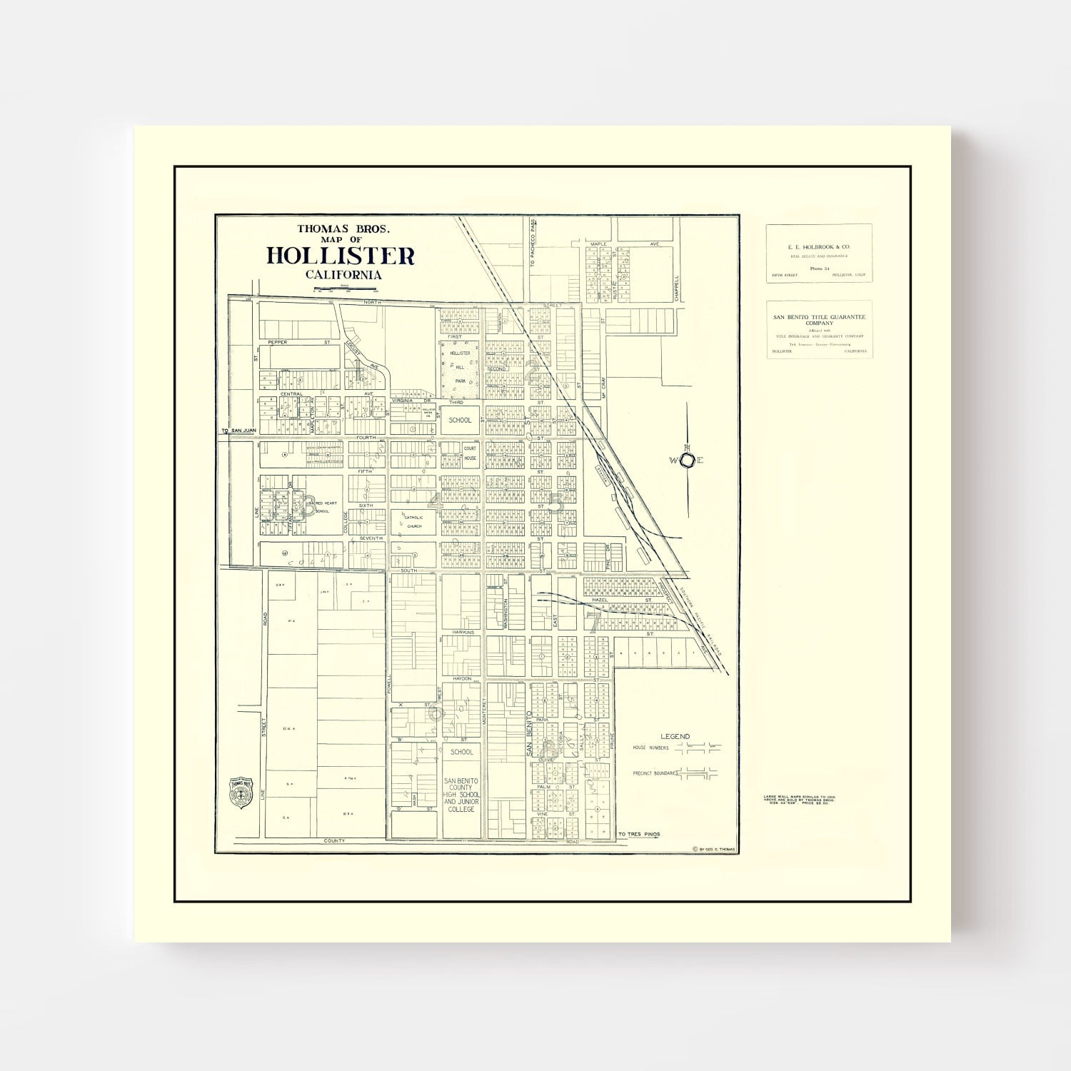 Vintage Map of Hollister, California 1920