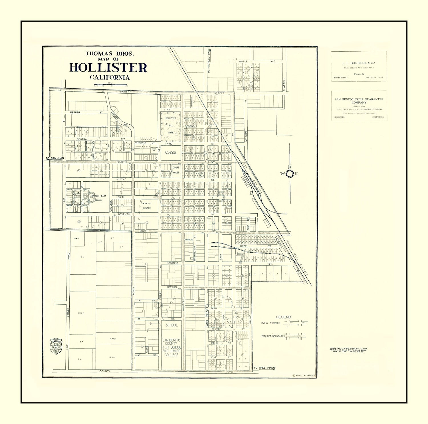 Vintage Map of Hollister, California 1920