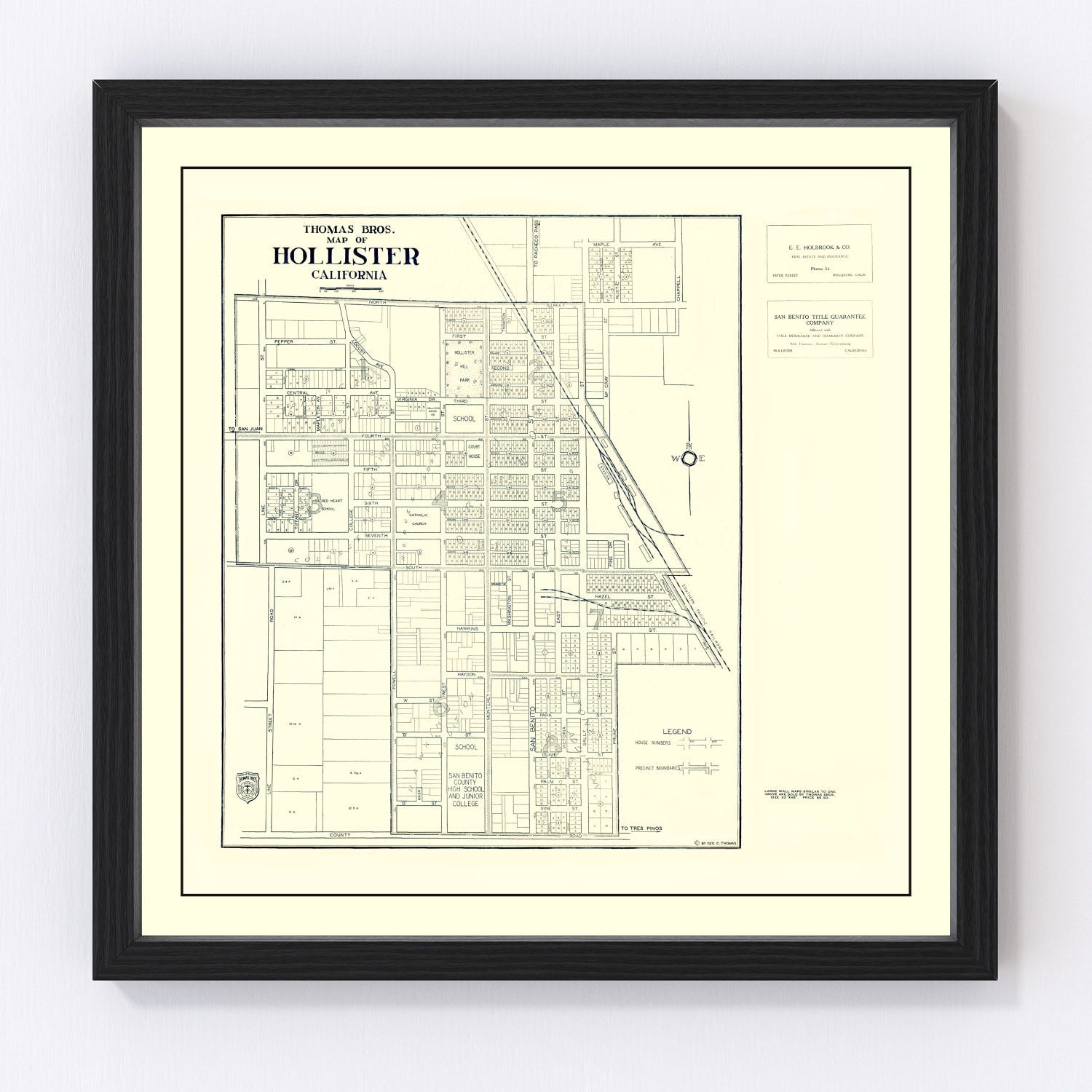 Vintage Map of Hollister, California 1920