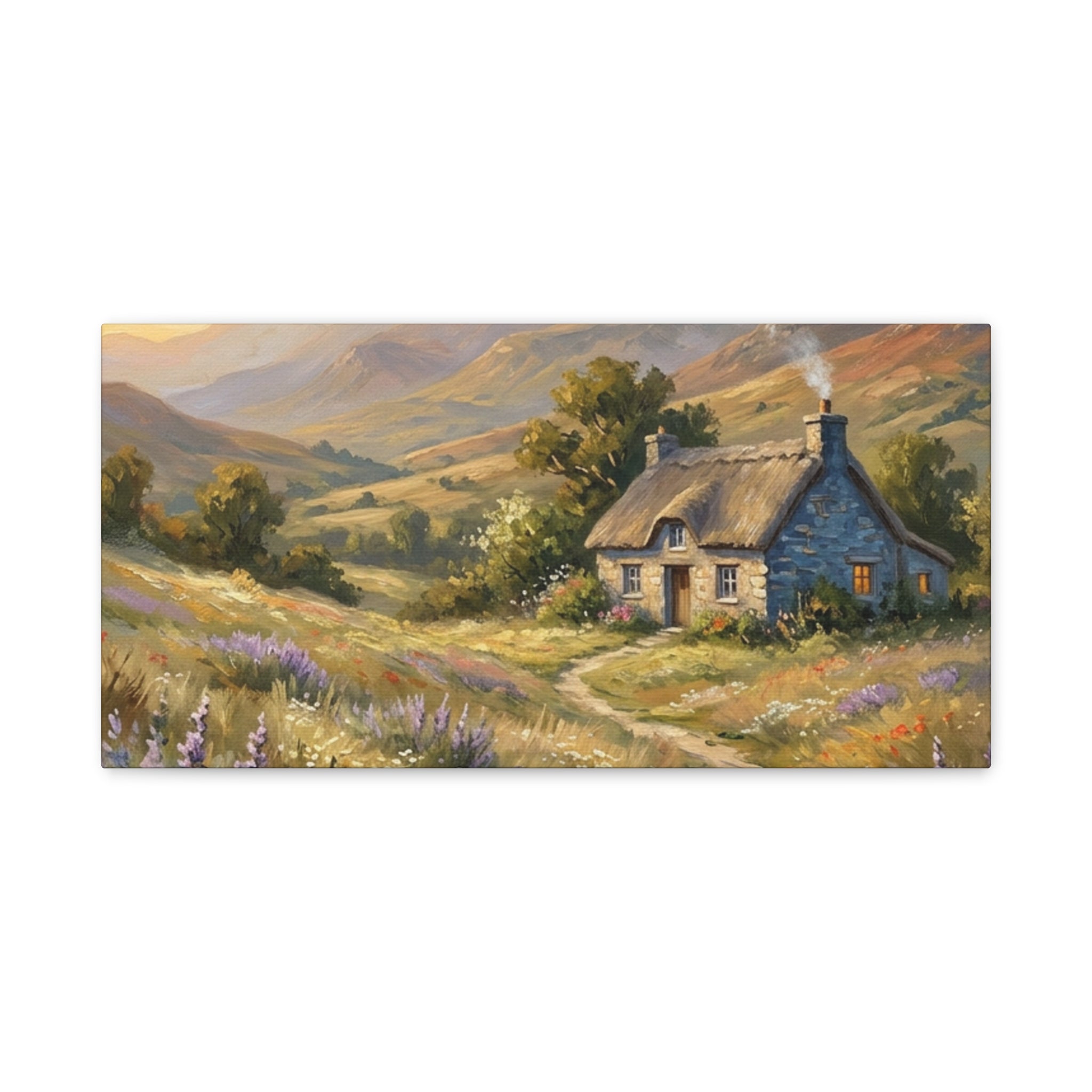 Countryside Cottage Canvas Wall Art — Tranquil Rustic Landscape Print