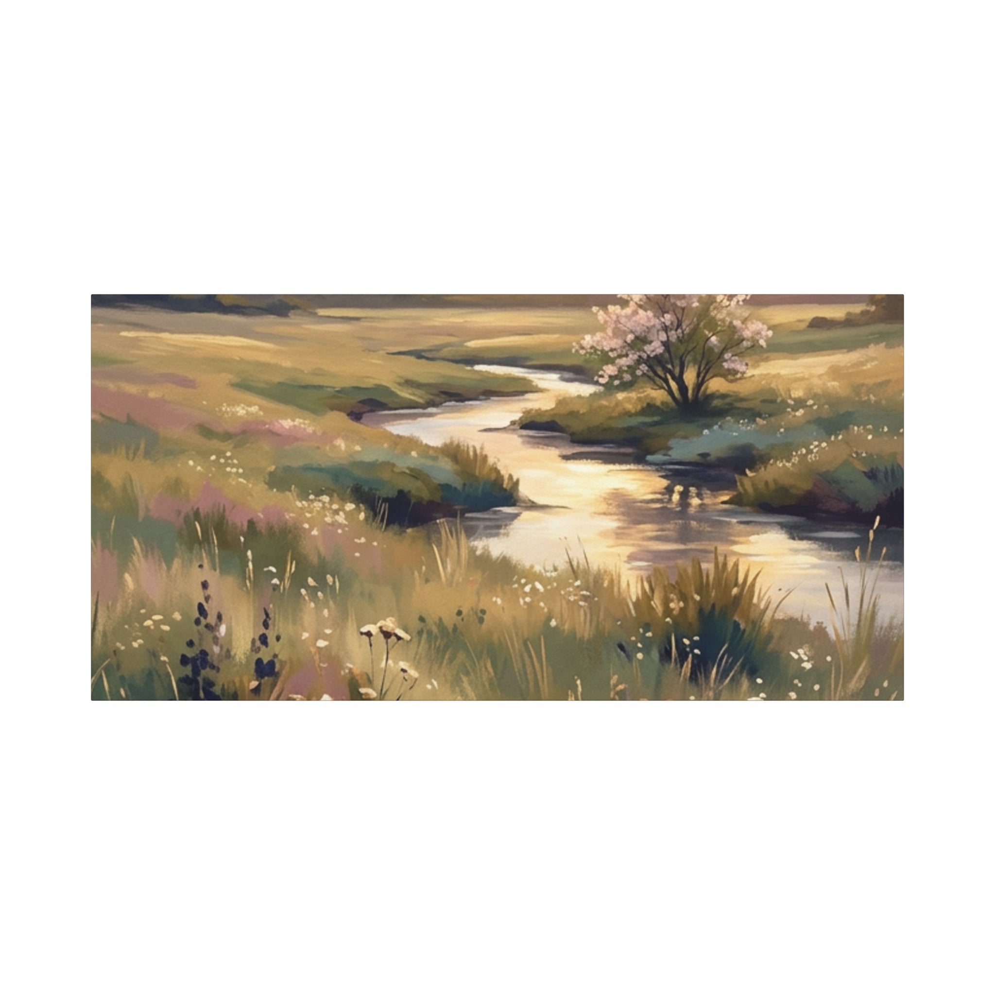 Serene Meadow Stream Matte Canvas Art — Stretched Wall Decor