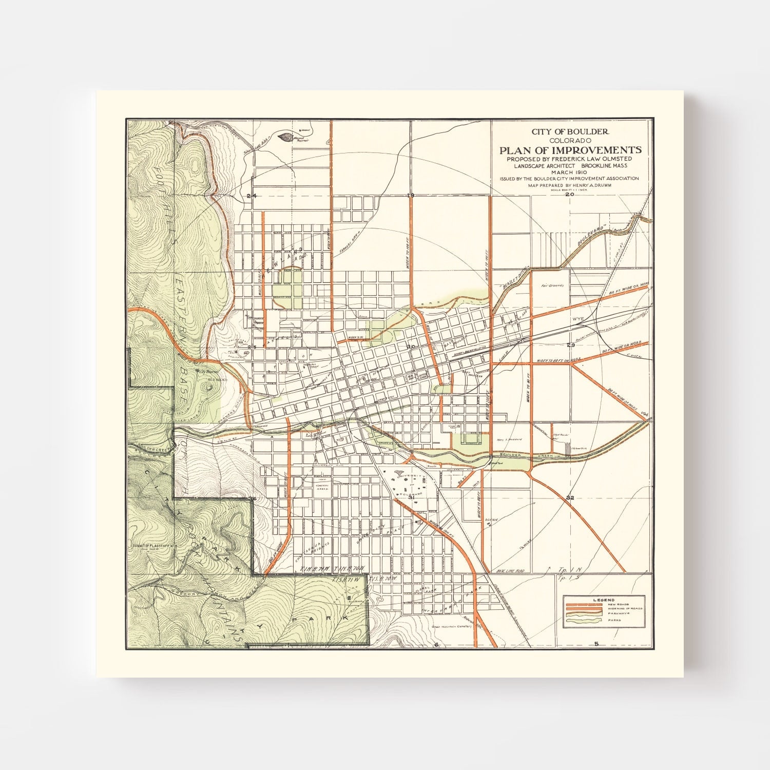 Vintage Map of Boulder, Colorado 1910