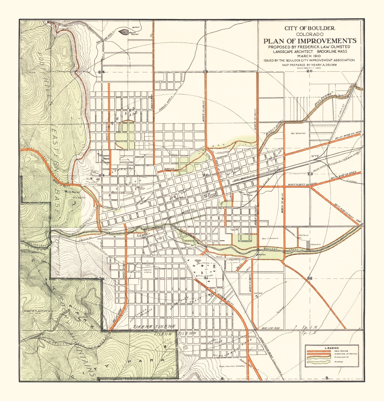 Vintage Map of Boulder, Colorado 1910