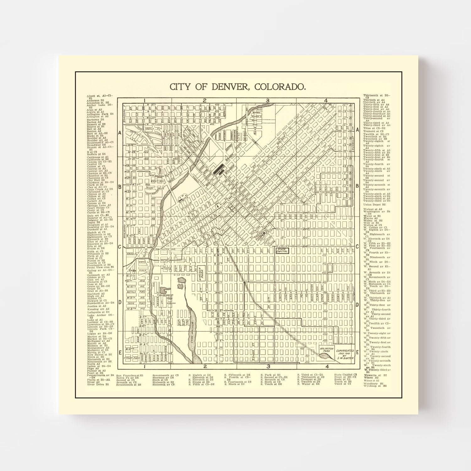 Vintage Map of Denver, Colorado 1901