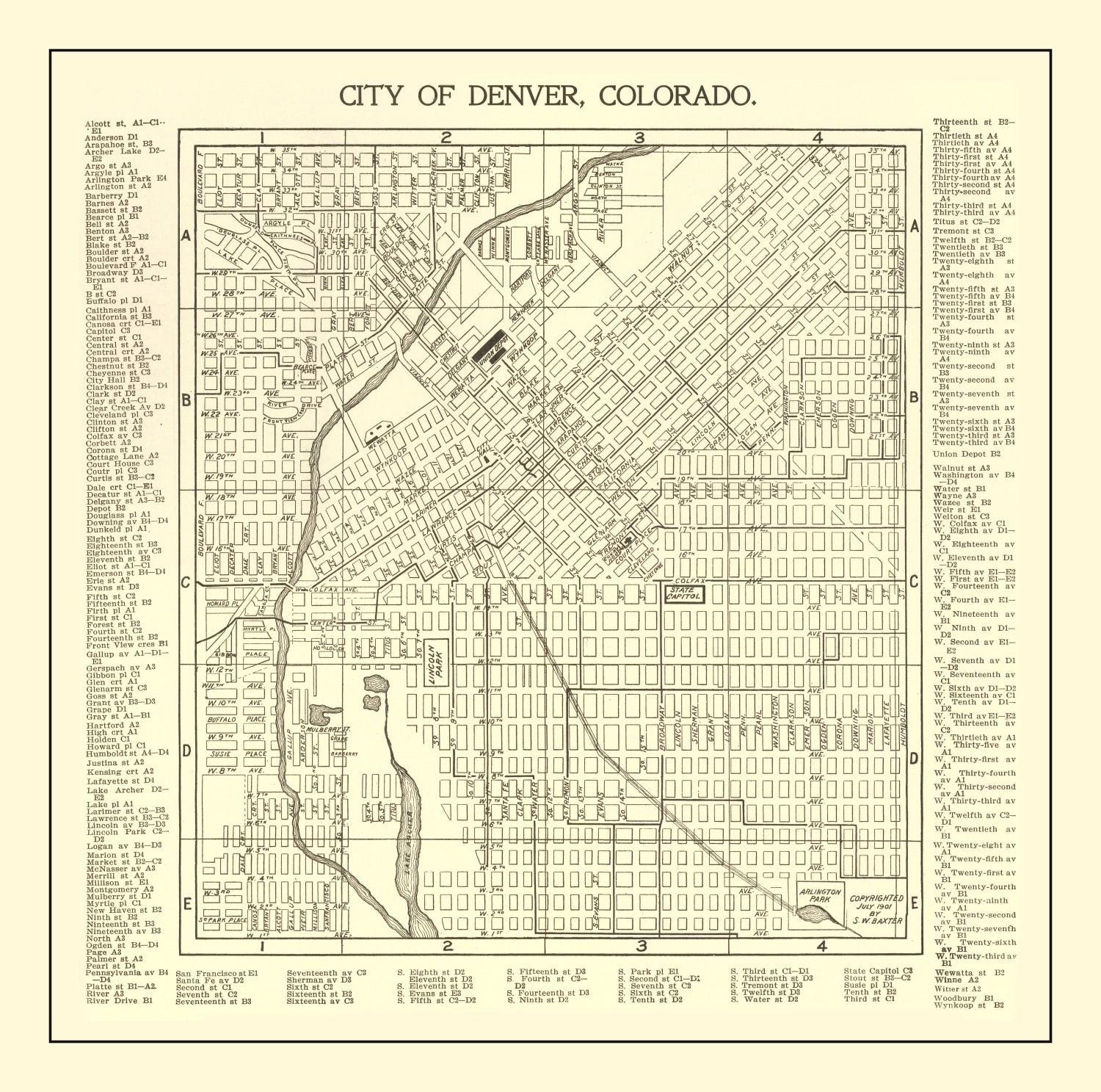 Vintage Map of Denver, Colorado 1901