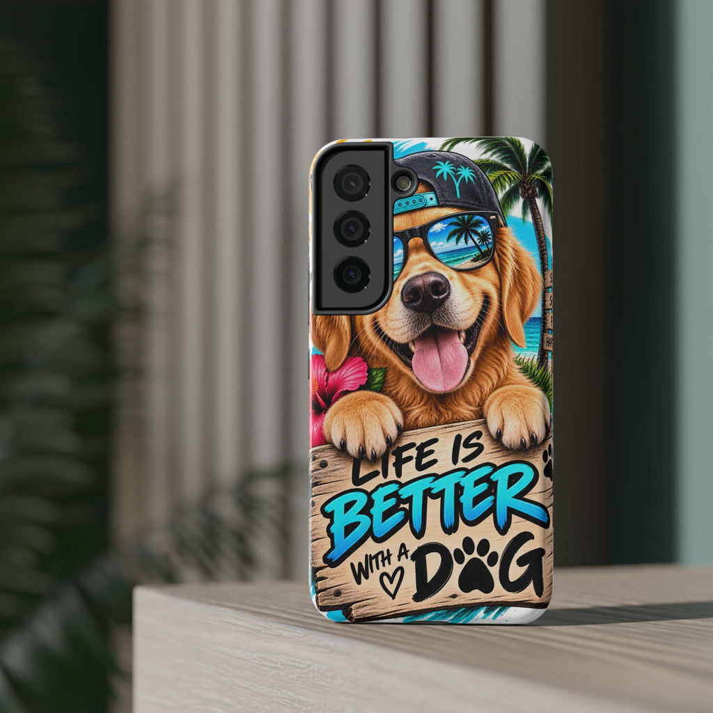 Impact-Resistant Phone Case — "Life Is Better With a Dog" Tropical Dog Design