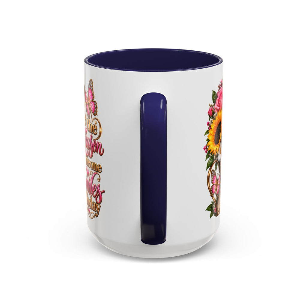 Be the Reason Someone Smiles Today Accent Coffee Mug – Floral Sunflower & Rose Inspirational 11/15oz