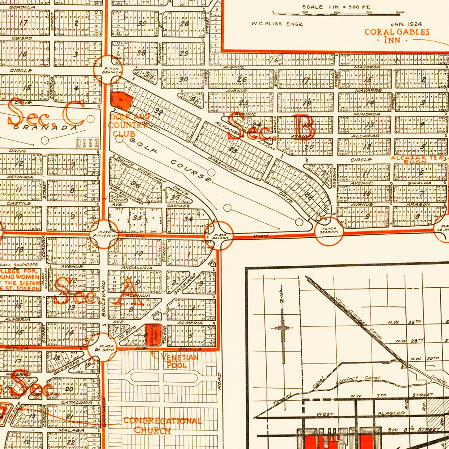 Vintage Map of Coral Gables, Florida 1924