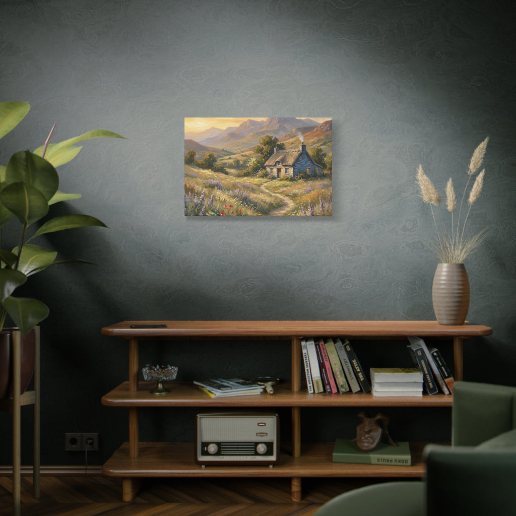 Countryside Cottage Canvas Wall Art — Tranquil Rustic Landscape Print