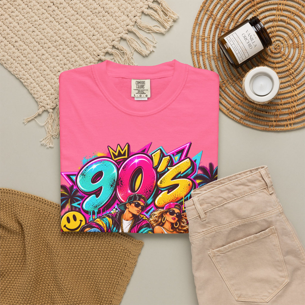 90s Retro Streetwear T-Shirt — Vintage Boombox & Neon Graffiti Design
