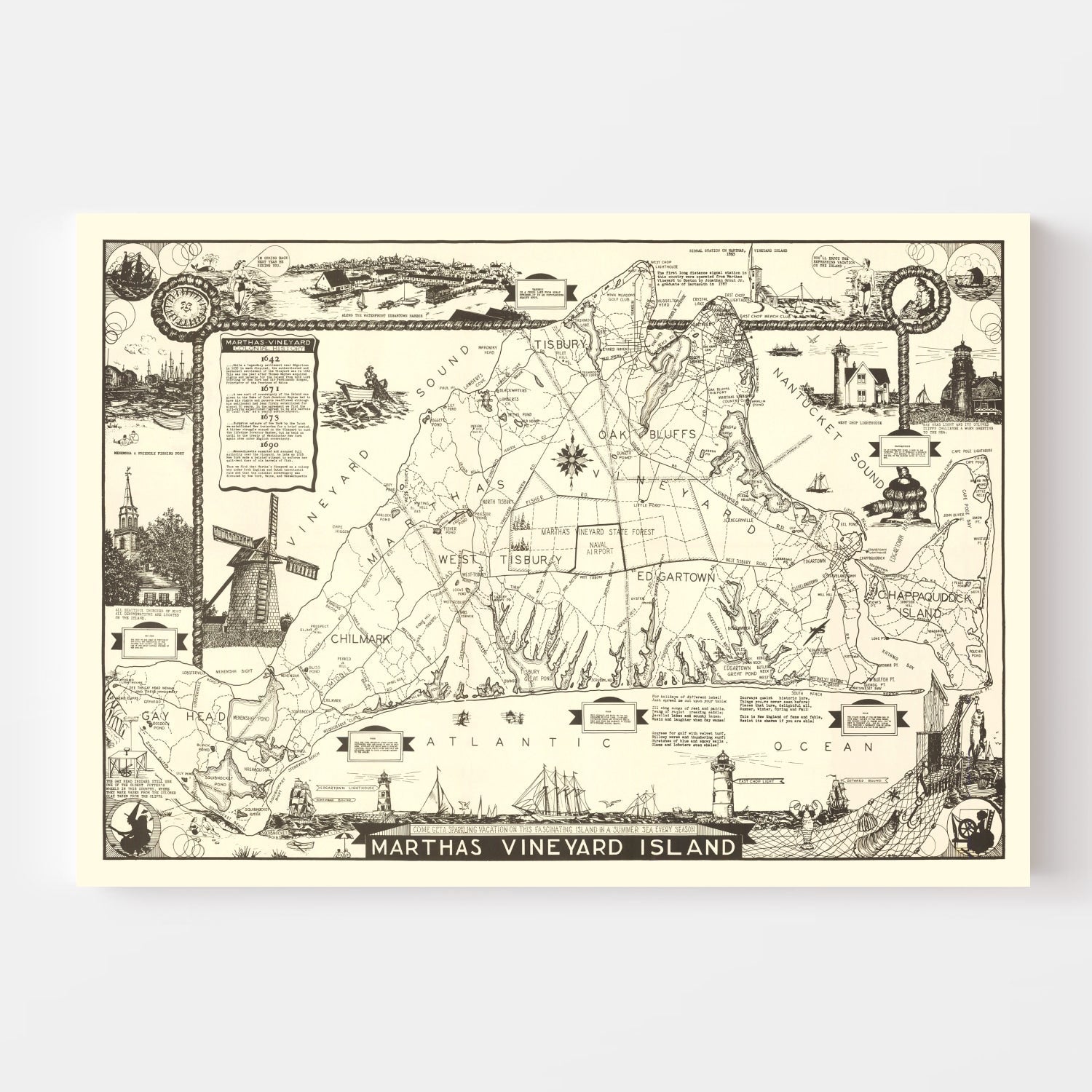 Vintage Map of Martha's Vineyard, 1935